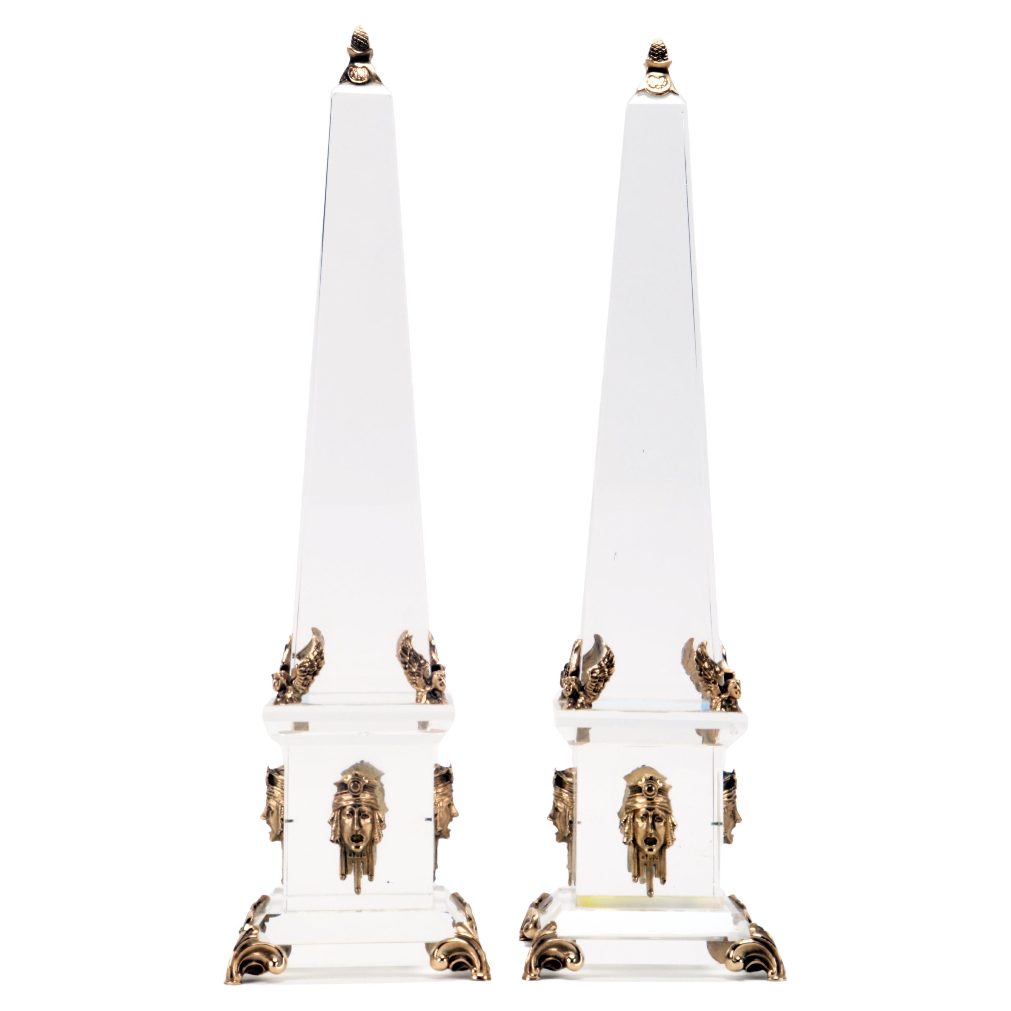 Pair of Baccarat Crystal Grand Tour Obelisks, Italy End of 19th Century For Sale