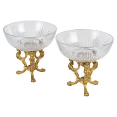 A Pair of Baccarat Cut Crystal Goblets, Bronze Mount, 19th Century.