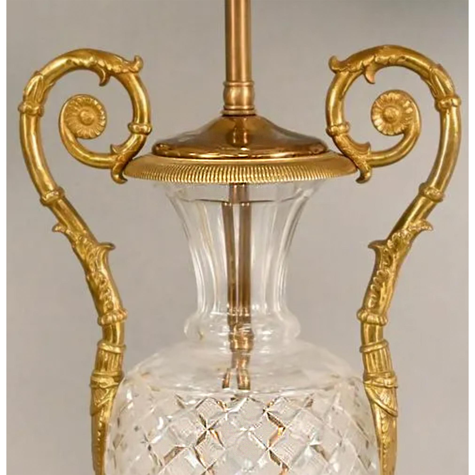 19th Century Pair of Baccarat Cut Crystal Lamps For Sale