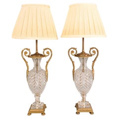 Antique Pair of Baccarat Cut Crystal Lamps