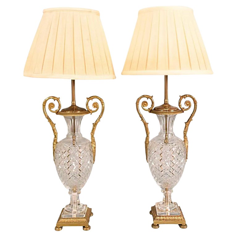 Pair of Baccarat Cut Crystal Lamps For Sale at 1stDibs