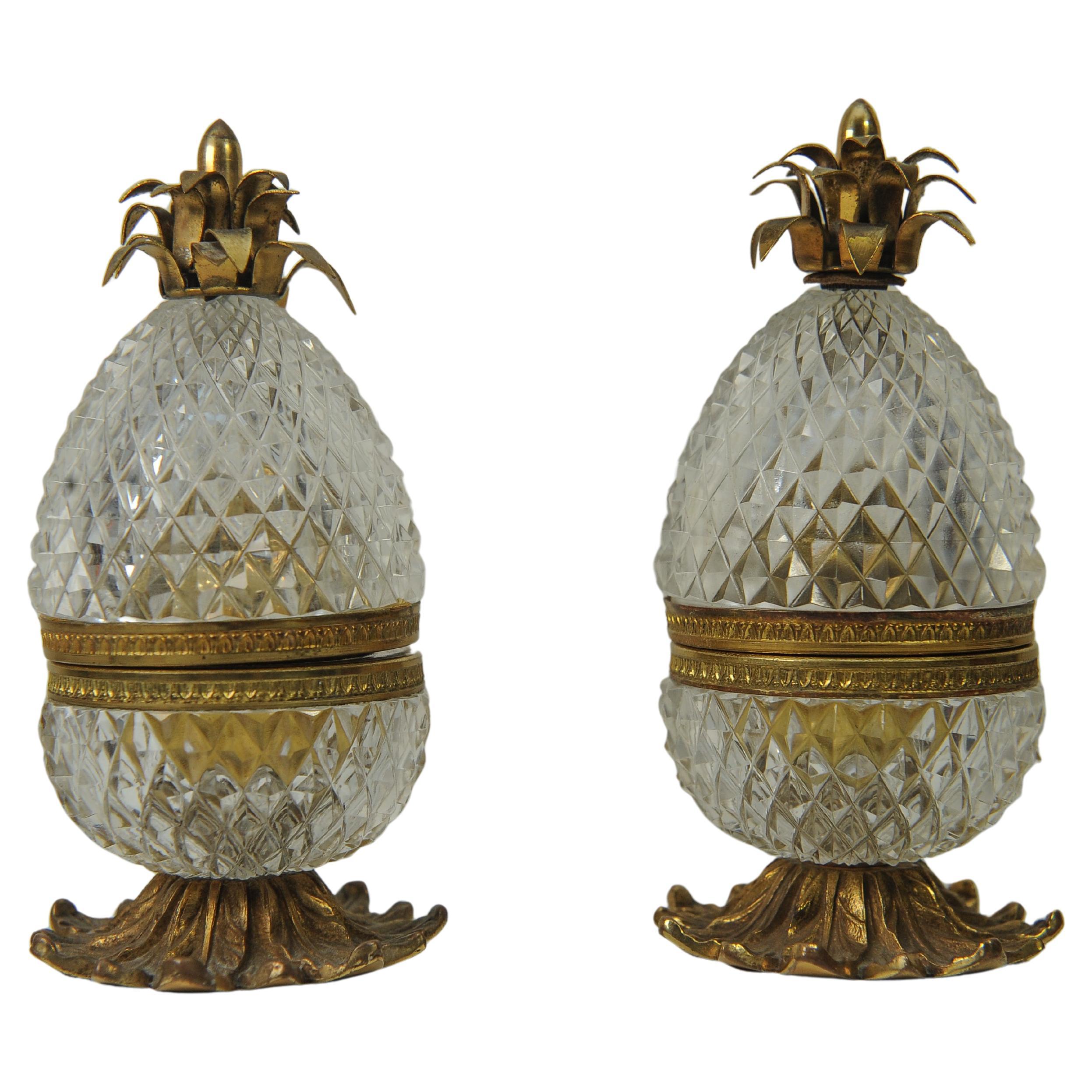 A Pair of Baccarat Diamond Cut Glass Gilt Brass Table