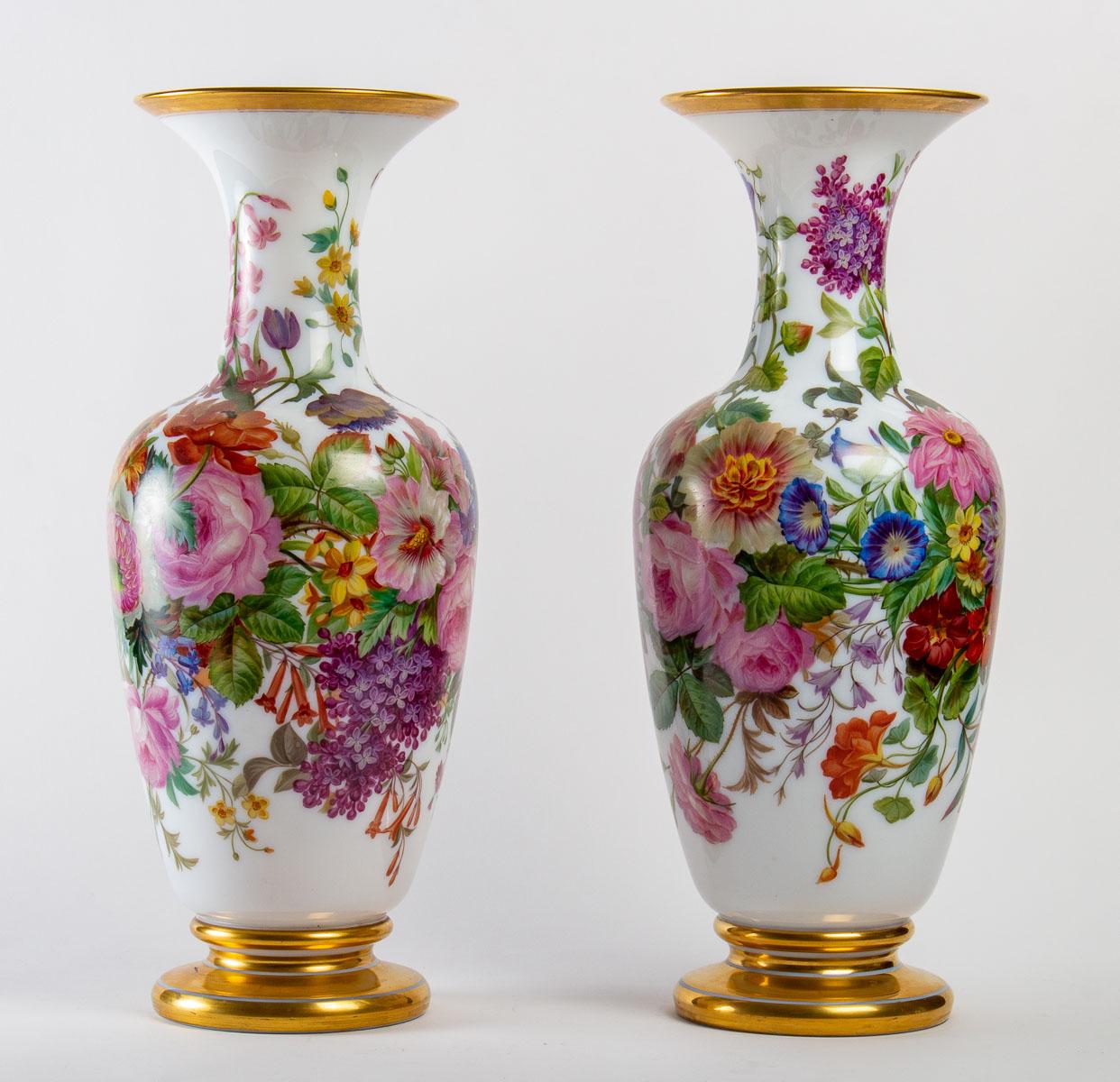 French Pair of Baccarat Opaline Vases
