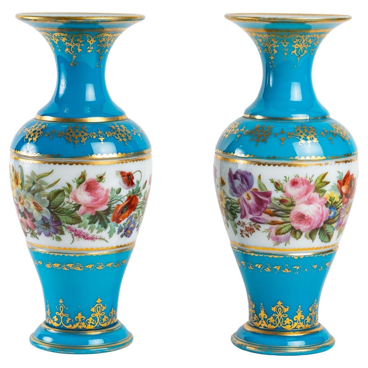 Pair of Baccarat Opaline Vases For Sale