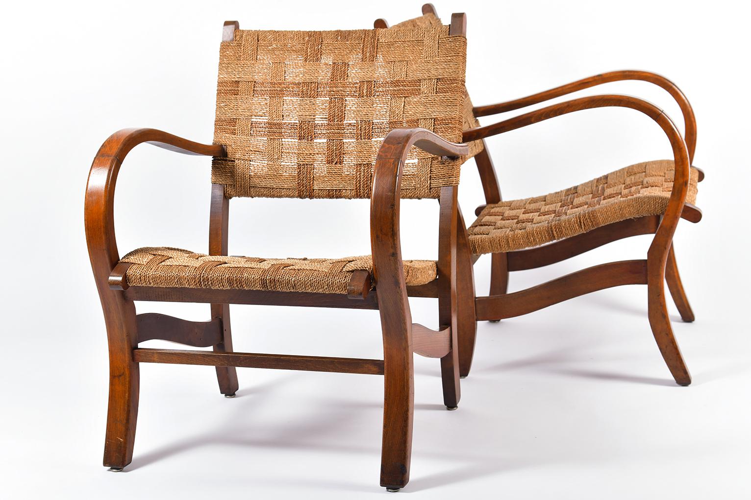 Pair of Bahaus Beech and Rope Armchairs by Erich Dieckmann 4