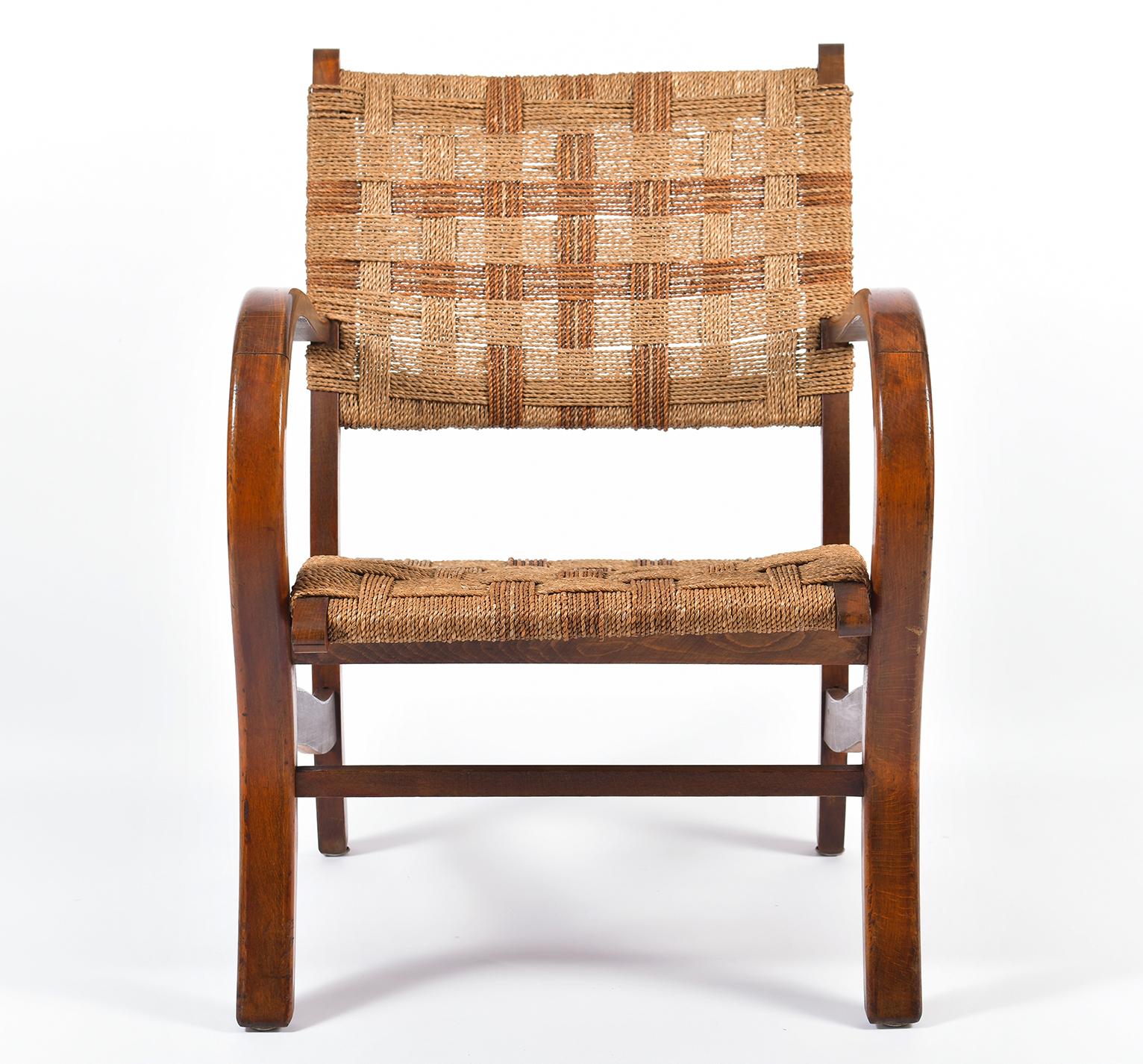 German Pair of Bahaus Beech and Rope Armchairs by Erich Dieckmann