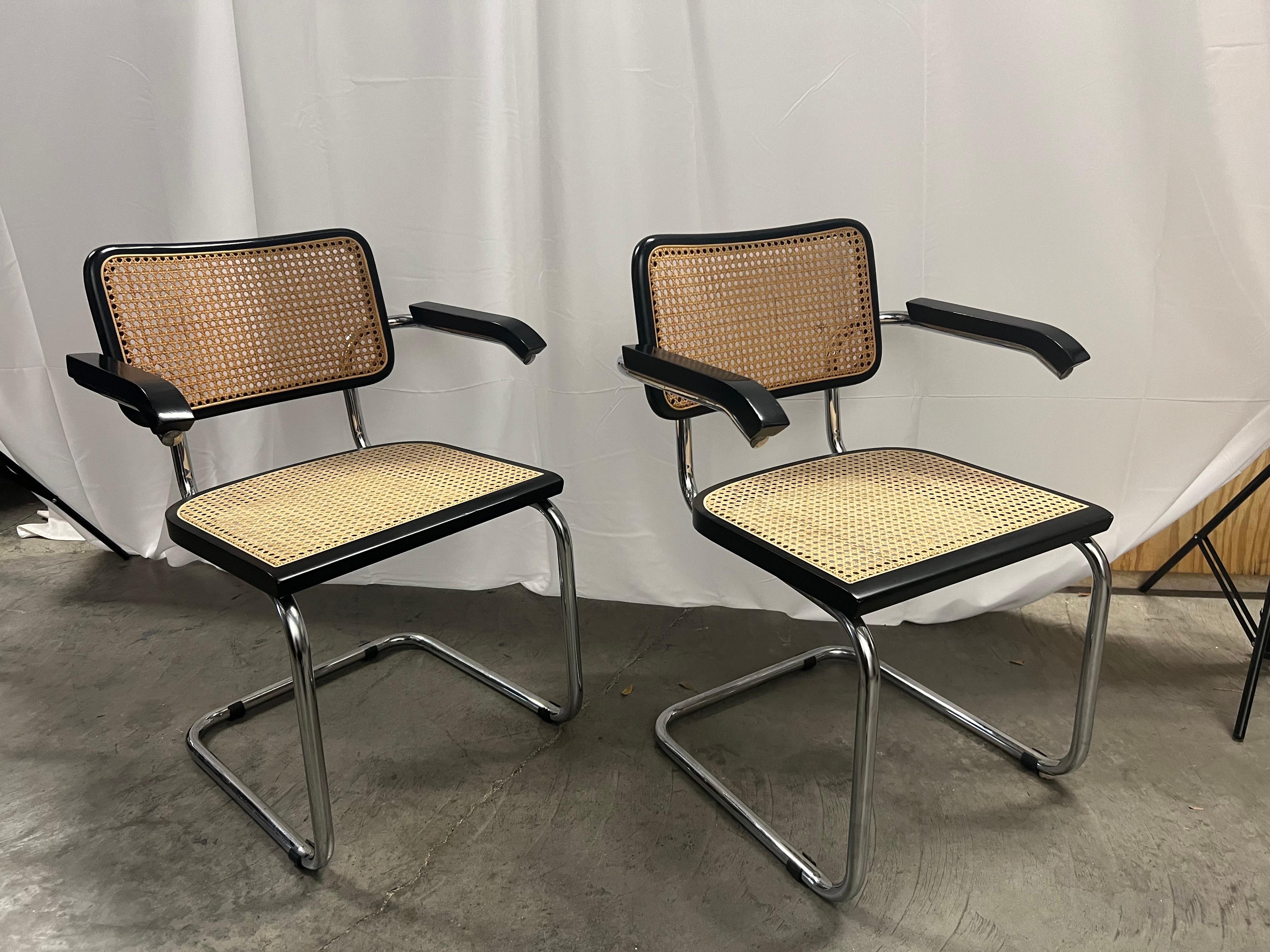 Canne Paire de chaises Cesca attribuées Bahaus Marcel Breuer S64 en vente