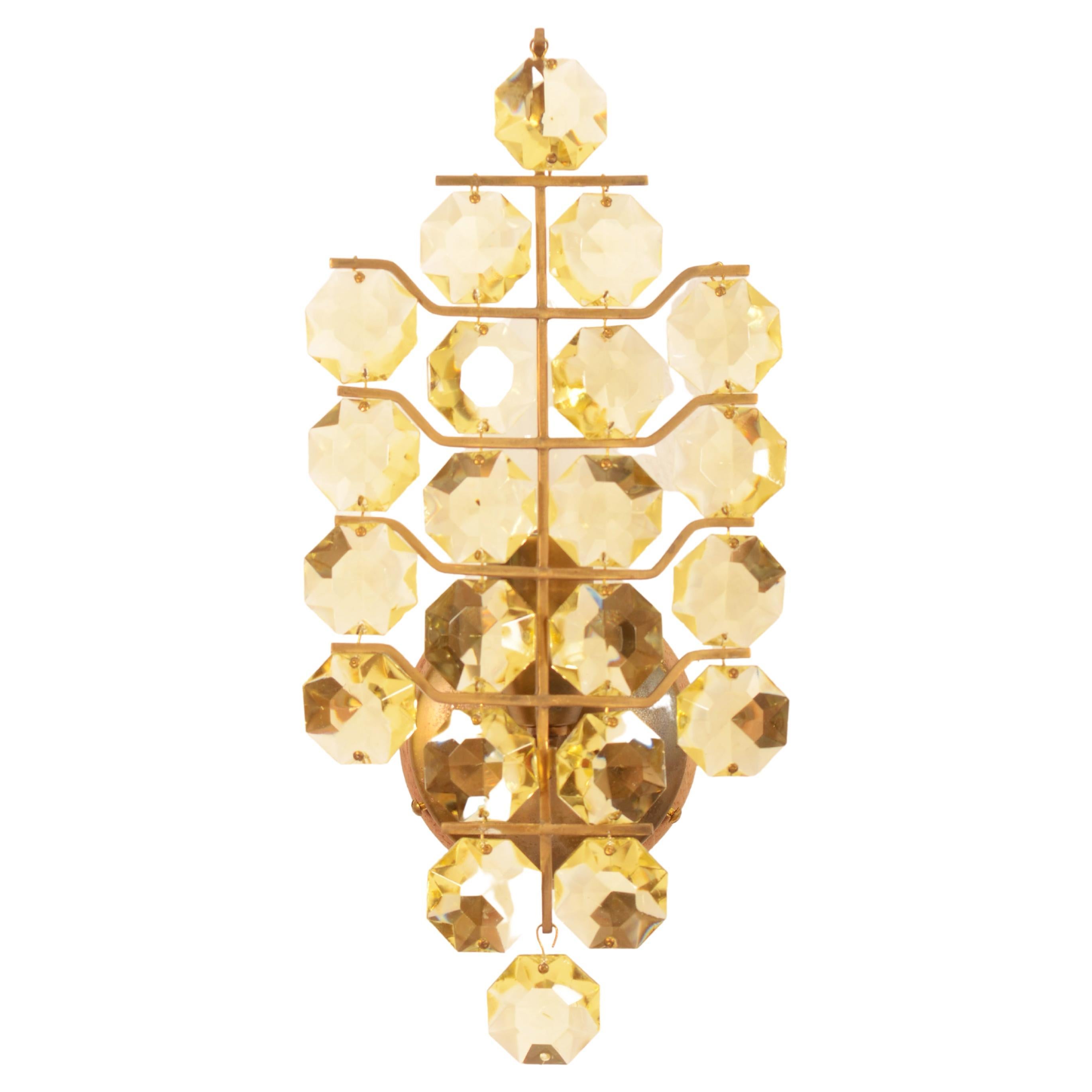 A Pair of Bakalowits Sconces Wall Lights, Brass Crystal Glass, 1960s