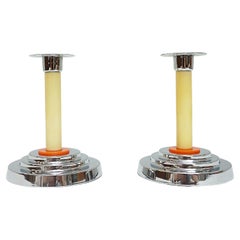 Pair of Bakelite and Chromed Metal Art Deco Candlesticks