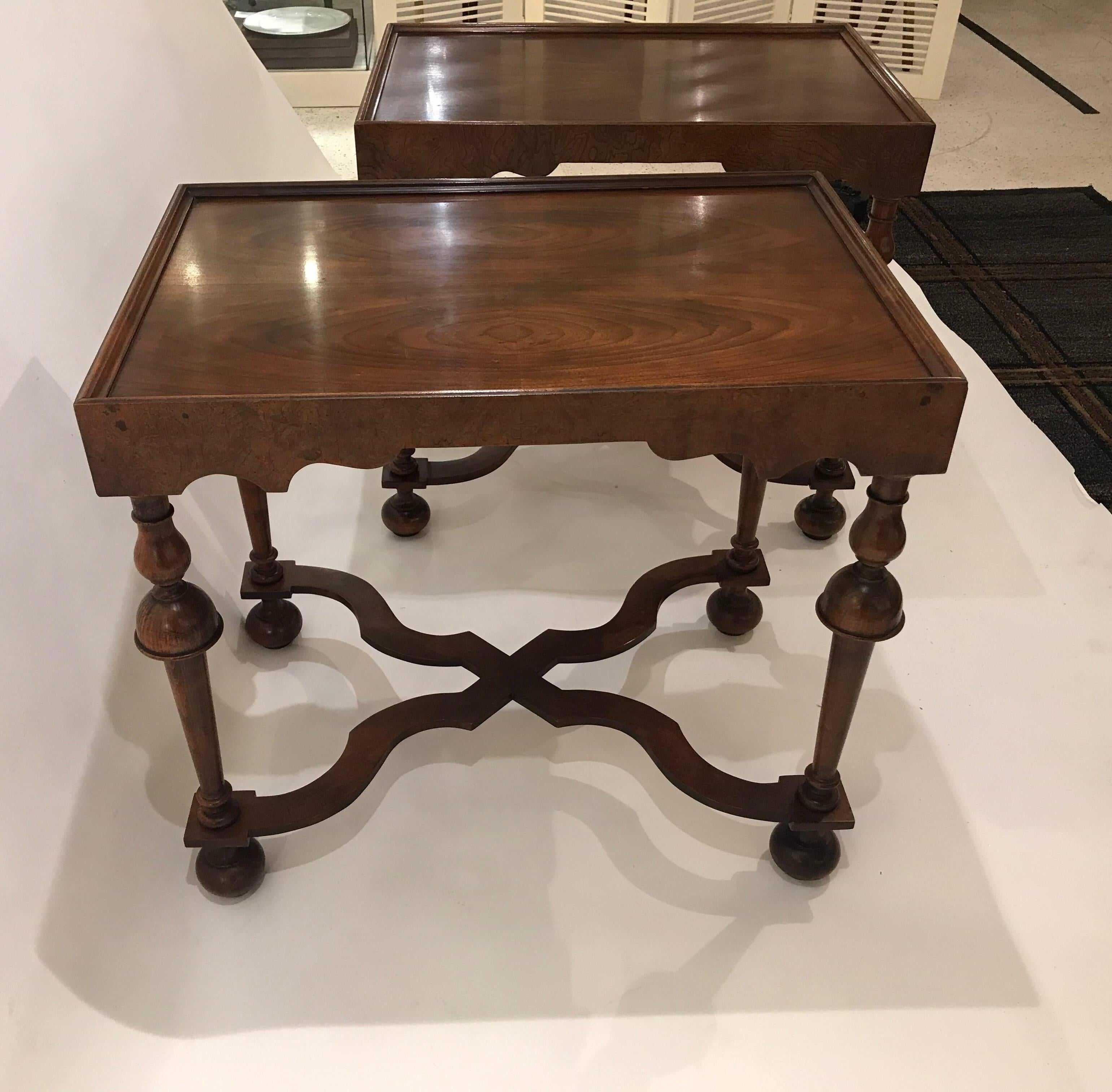 American Pair of Baker Furniture Jacobean Style Walnut Tables