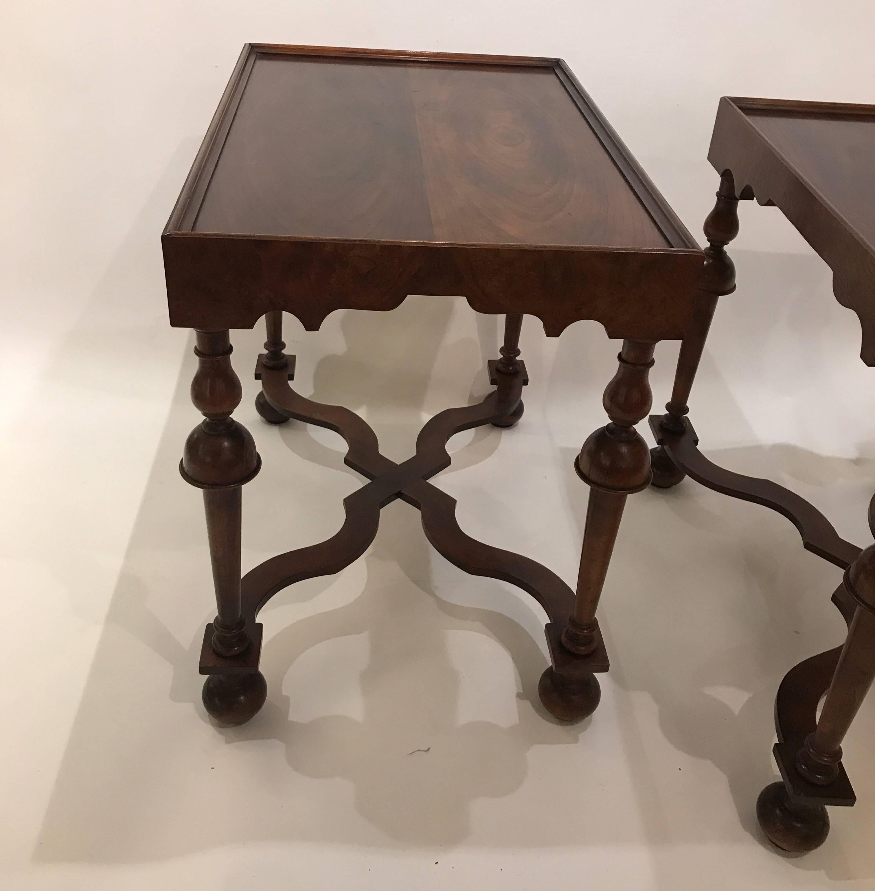 Pair of Baker Furniture Jacobean Style Walnut Tables In Excellent Condition In Lambertville, NJ