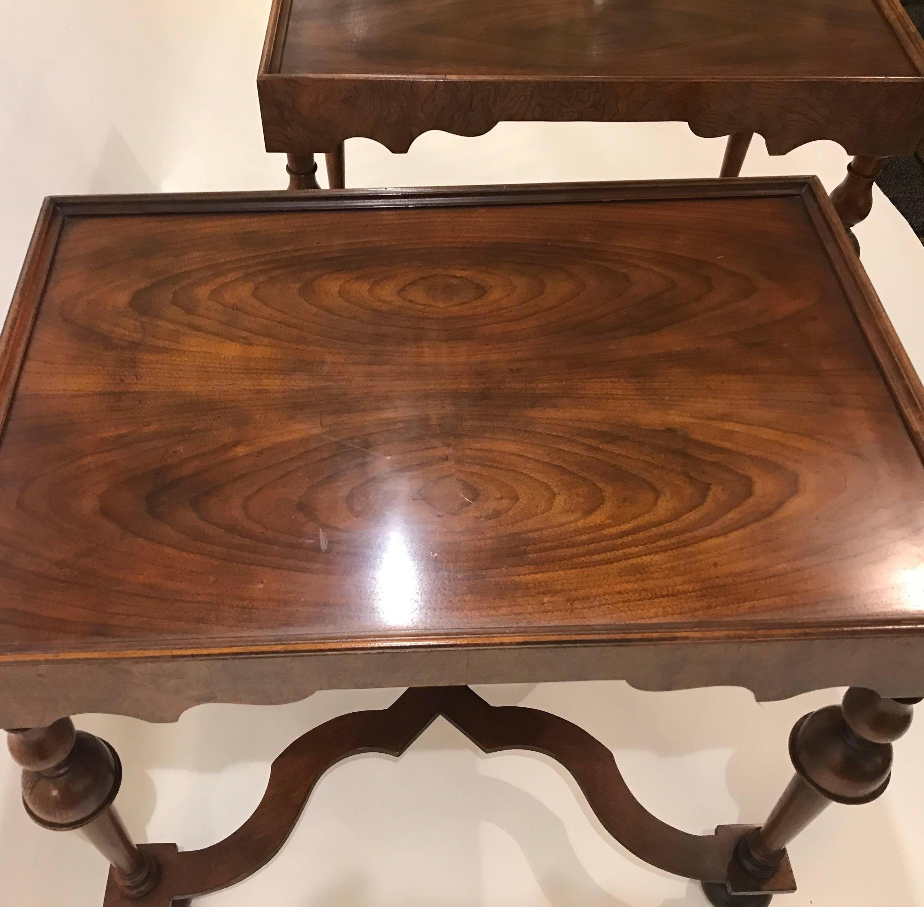 Pair of Baker Furniture Jacobean Style Walnut Tables 1
