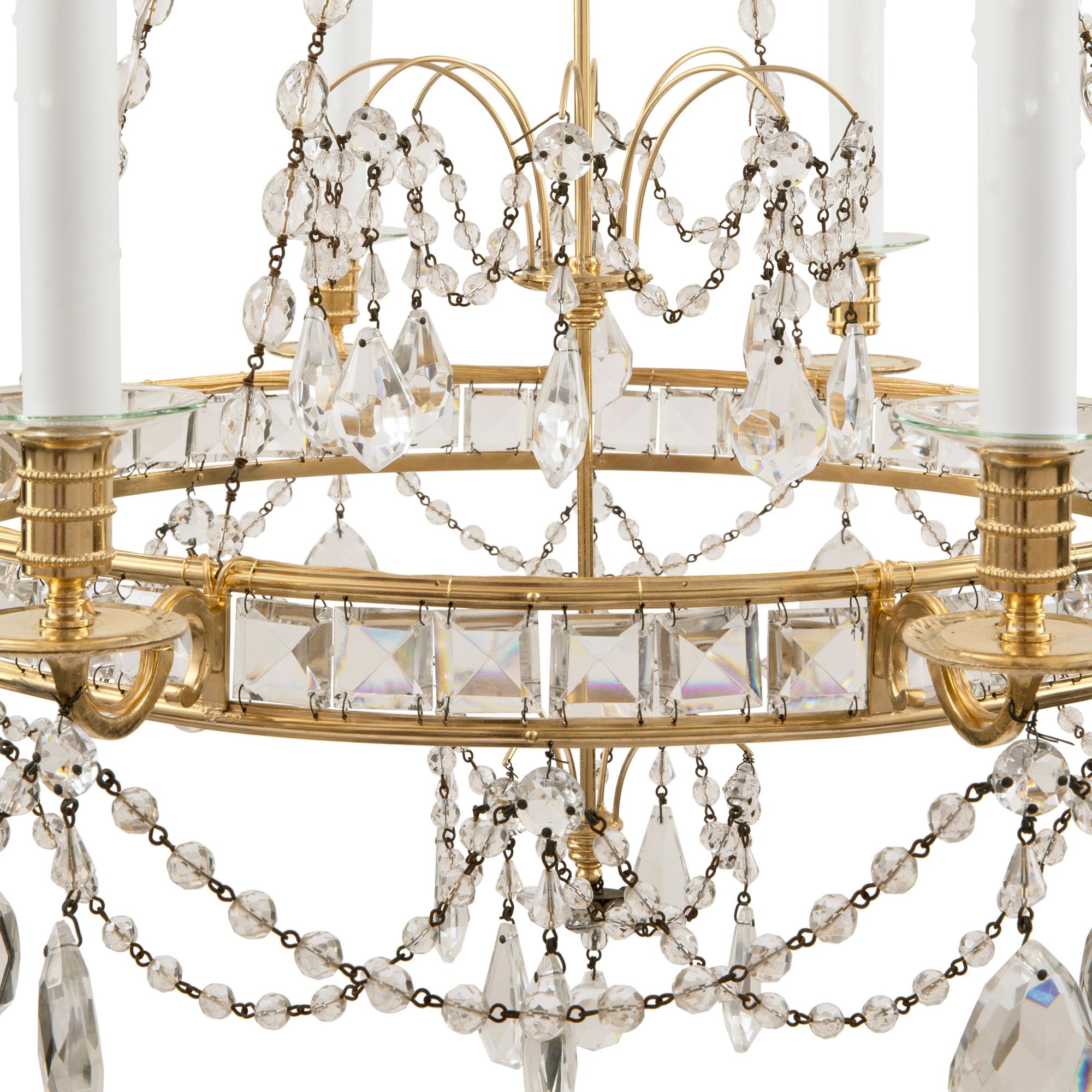 Pair of Baltic 19th Century Neoclassical St. Ormolu and Crystal Chandeliers 2