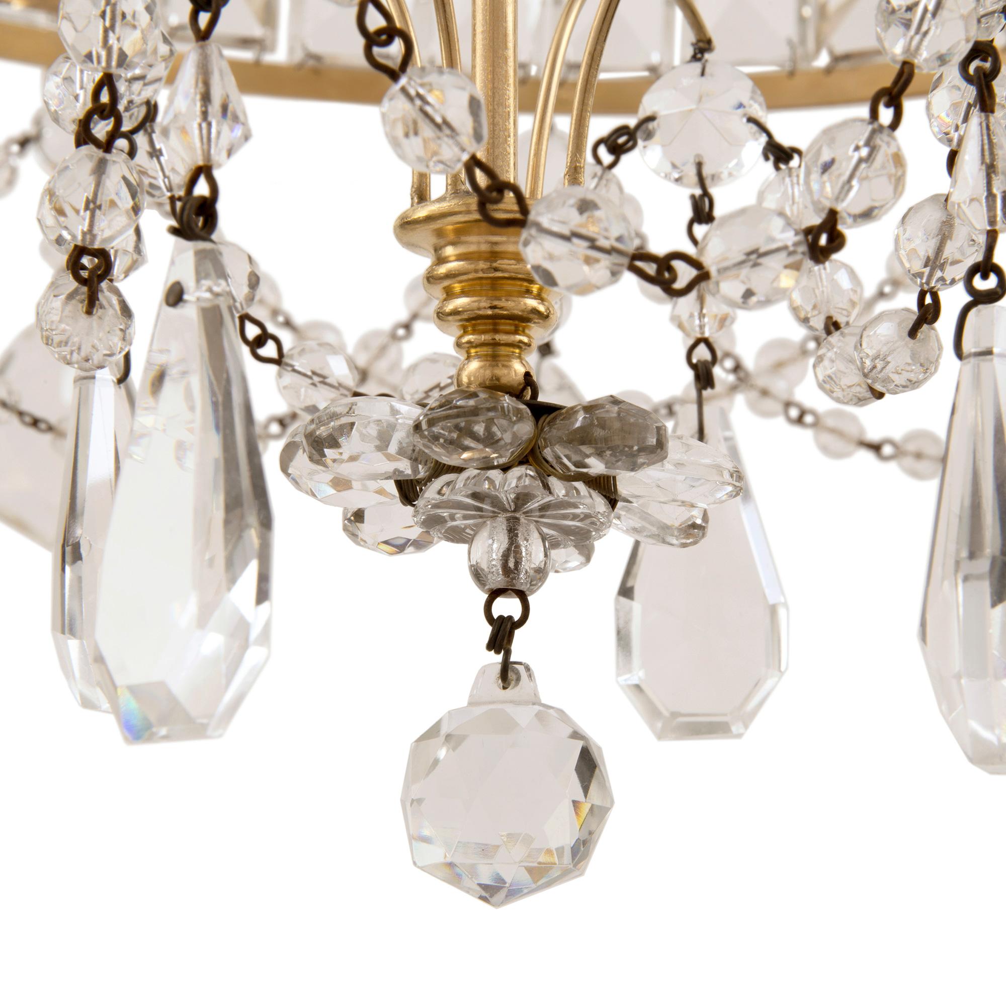 Pair of Baltic 19th Century Neoclassical St. Ormolu and Crystal Chandeliers 4