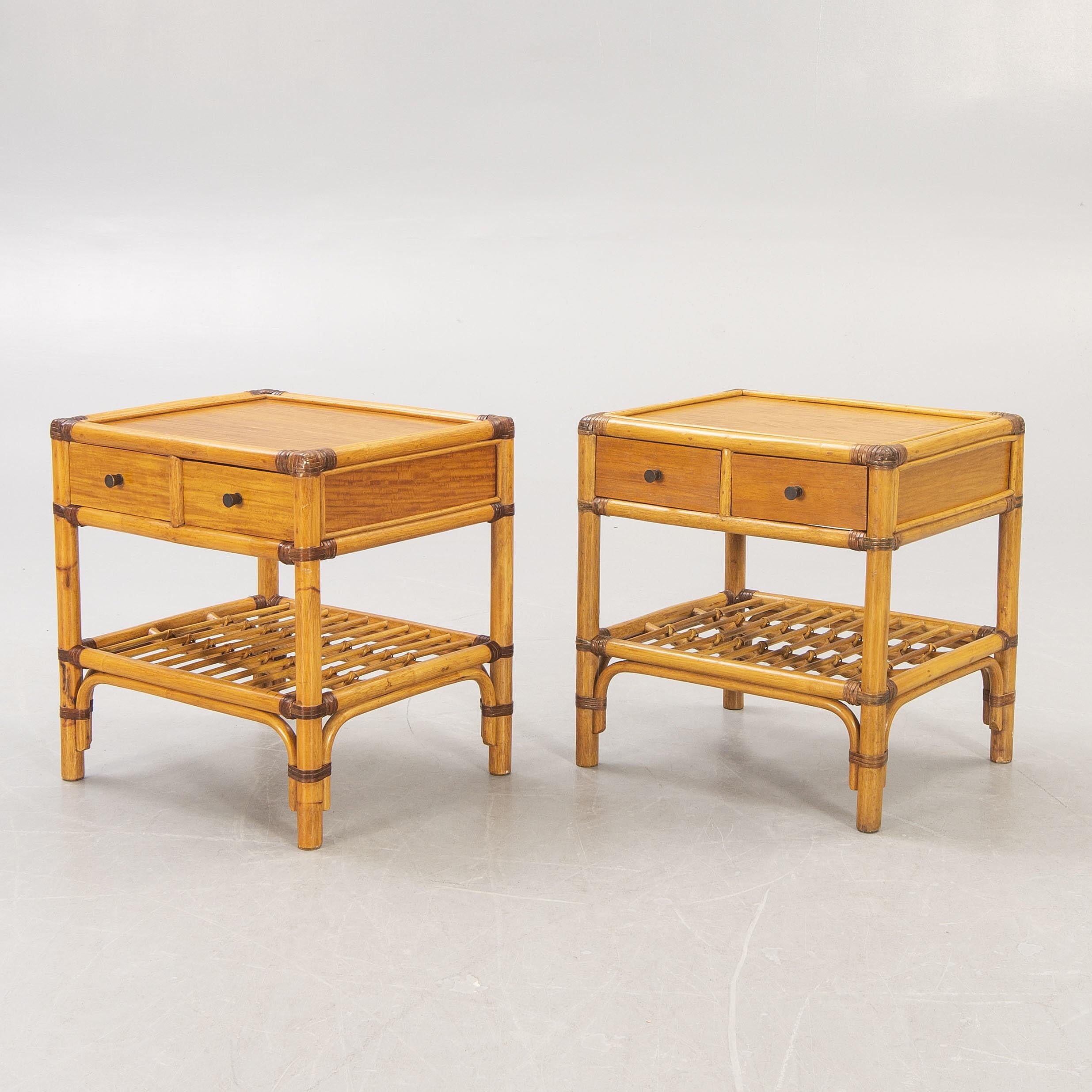 Mid-Century Modern Pair of Bamboo and Wood Nightstand Anonymous for DUX Sweden, 1960 For Sale
