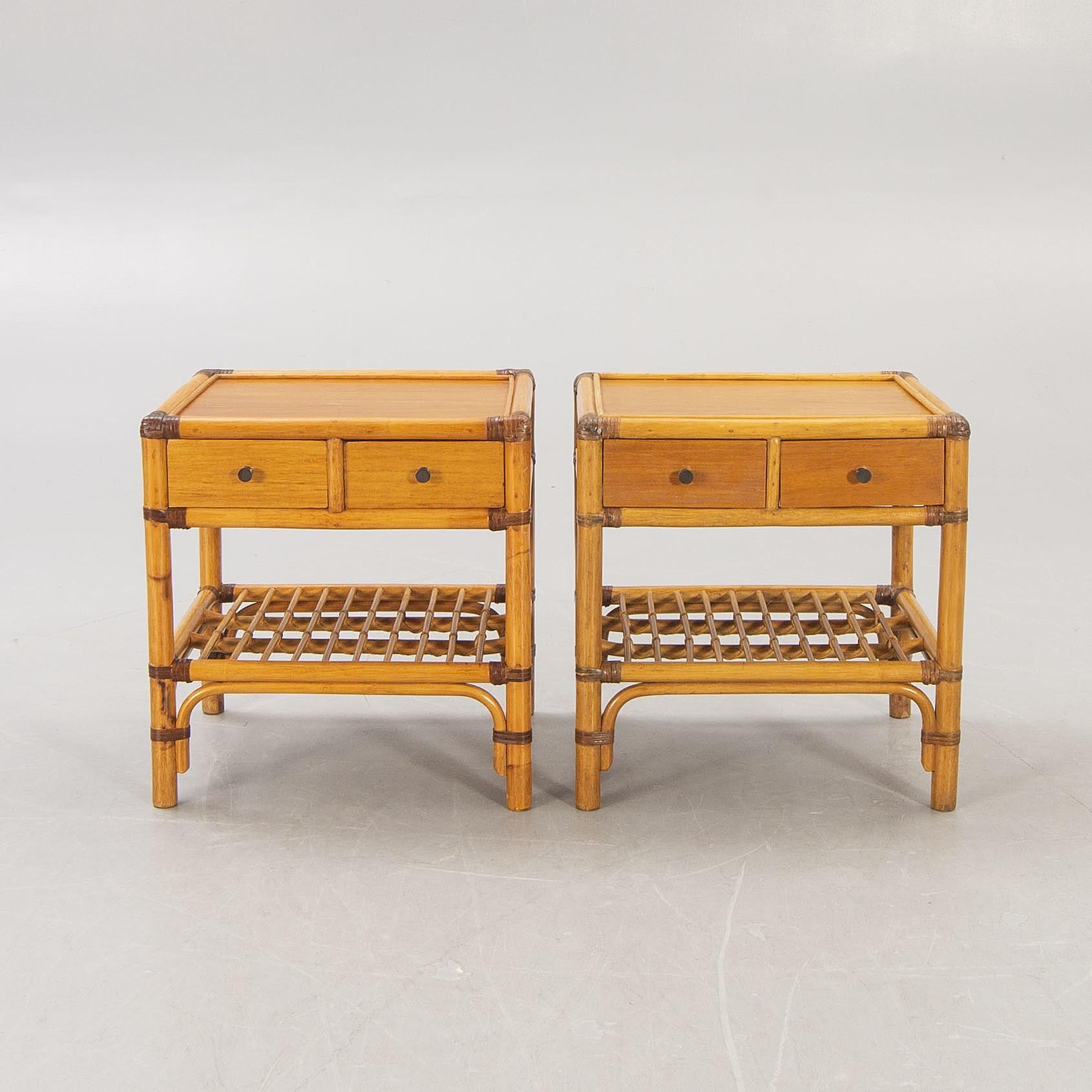 Pair of Bamboo and Wood Nightstand Anonymous for DUX Sweden, 1960 In Good Condition For Sale In Paris, FR