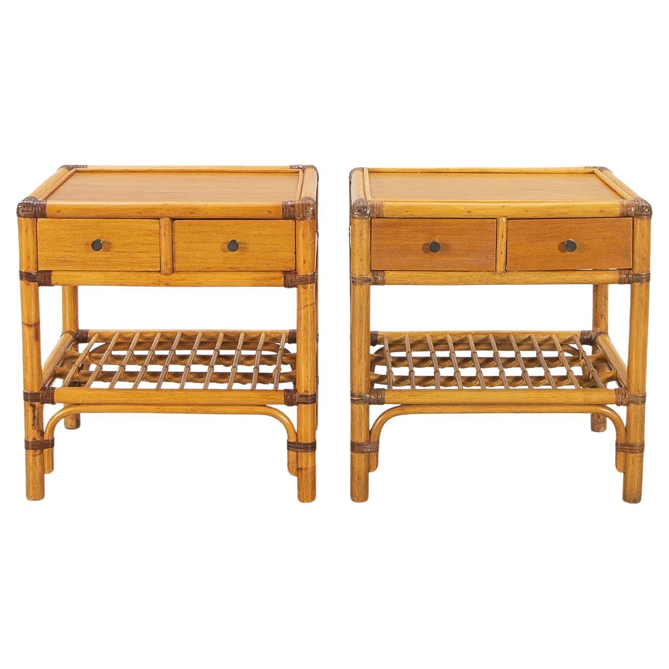 Pair of Bamboo and Wood Nightstand Anonymous for DUX Sweden, 1960 For Sale