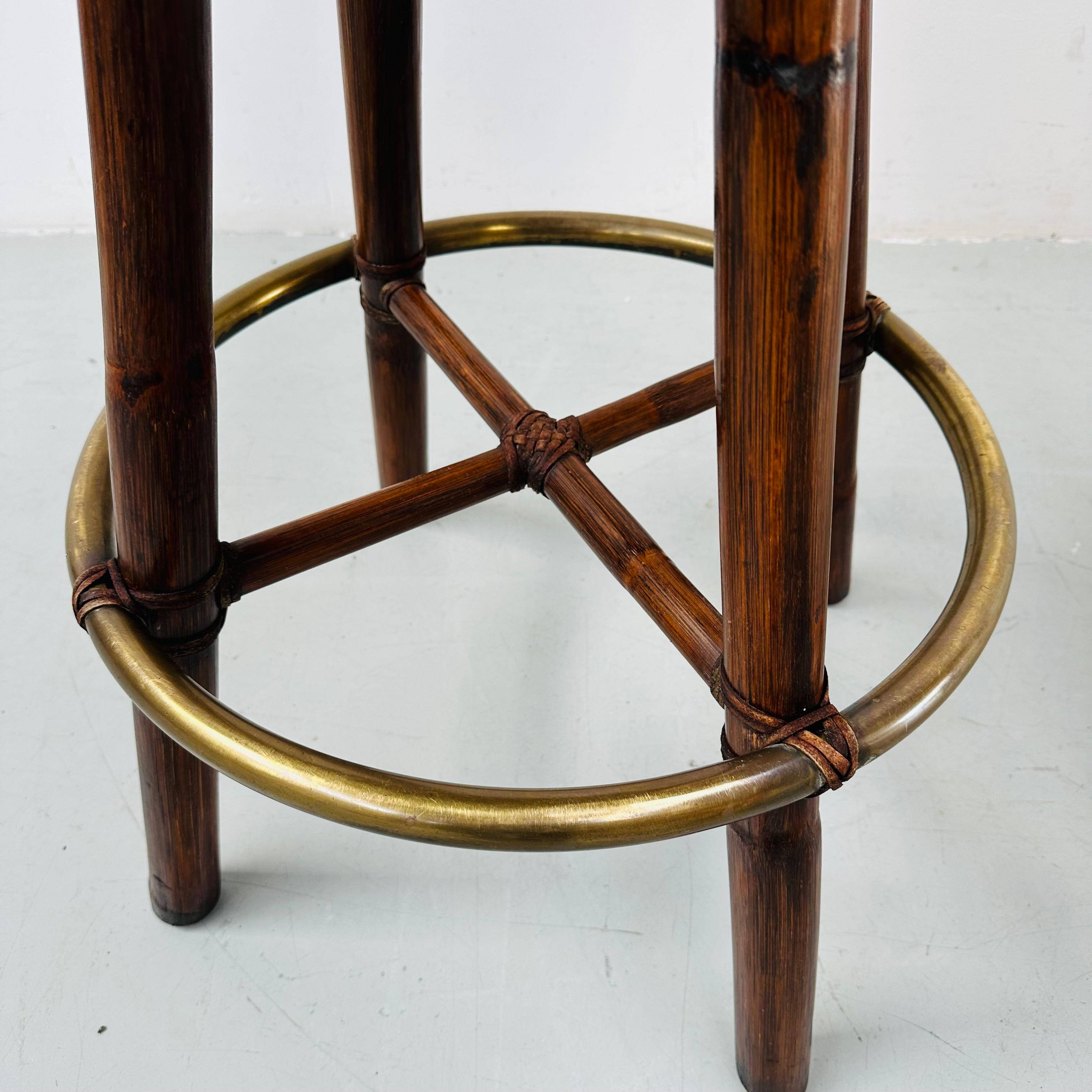A pair of Bamboo Bar Stools with Brass by Hans Kaufeld for McGuire , 1970s. For Sale 9
