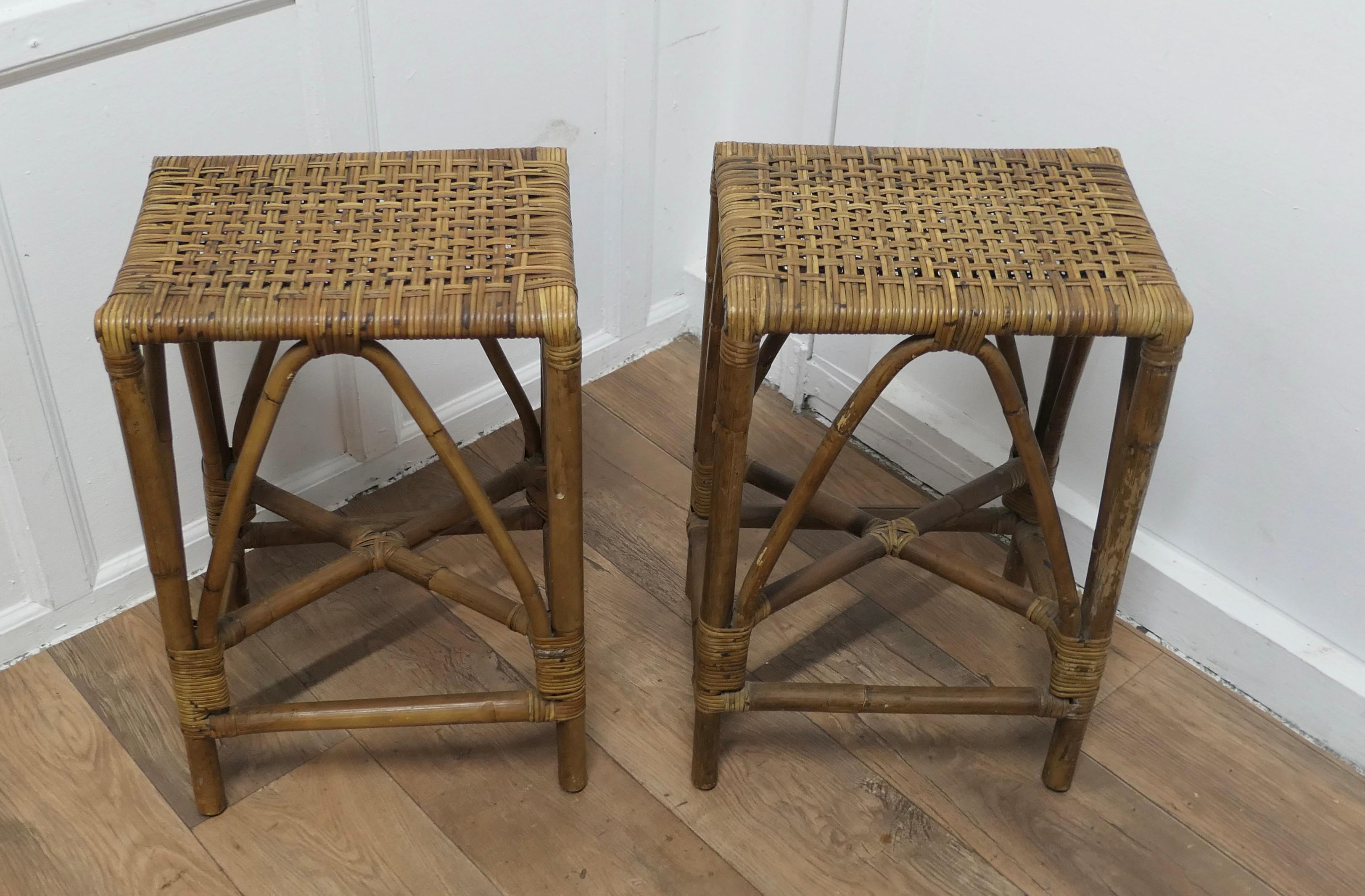 A Pair of Bamboo High Stools/Tables or Window Seats  A Very attractive pair   In Good Condition For Sale In Chillerton, Isle of Wight