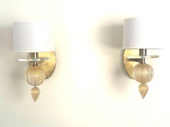 A Pair of Barbara Barry for Baker Furniture Murano Glass Gold Fleck Wall Sconces
