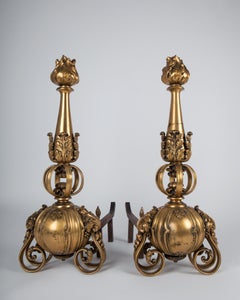 A Pair of Baroque Gilded Bronze Andirons by Sterling Bronze Co. Circa - 1920