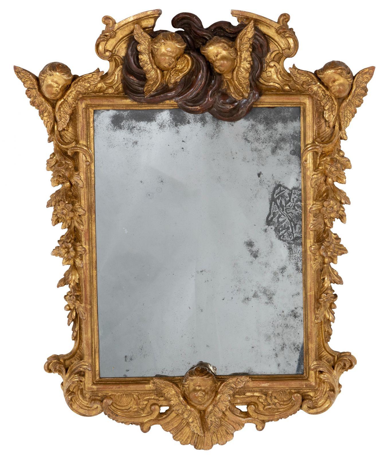 Baroque Paire de miroirs muraux baroques en bois doré et gesso en vente