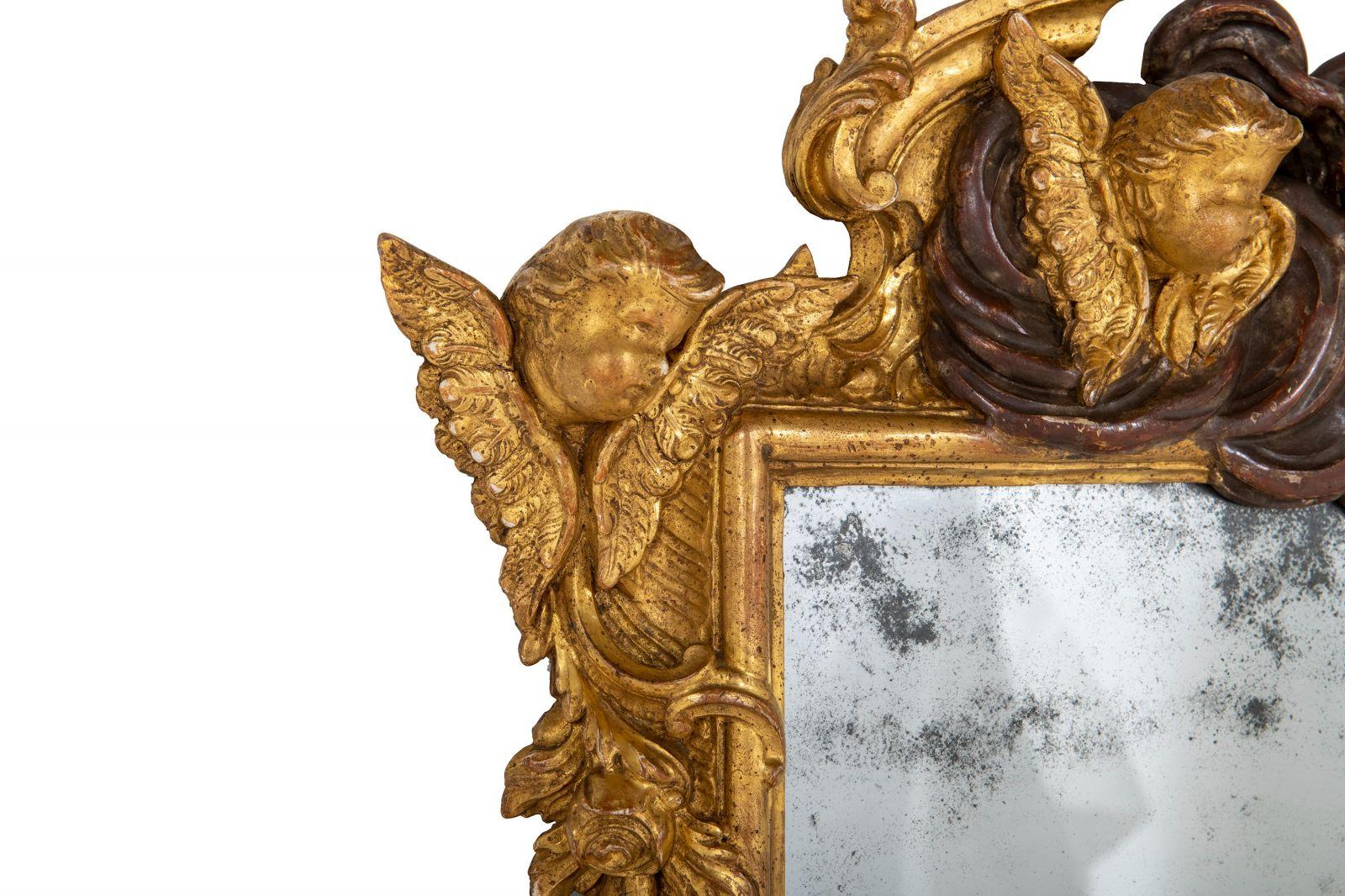 18th Century and Earlier A Pair Of Baroque Giltwood And Gesso Wall Mirrors For Sale