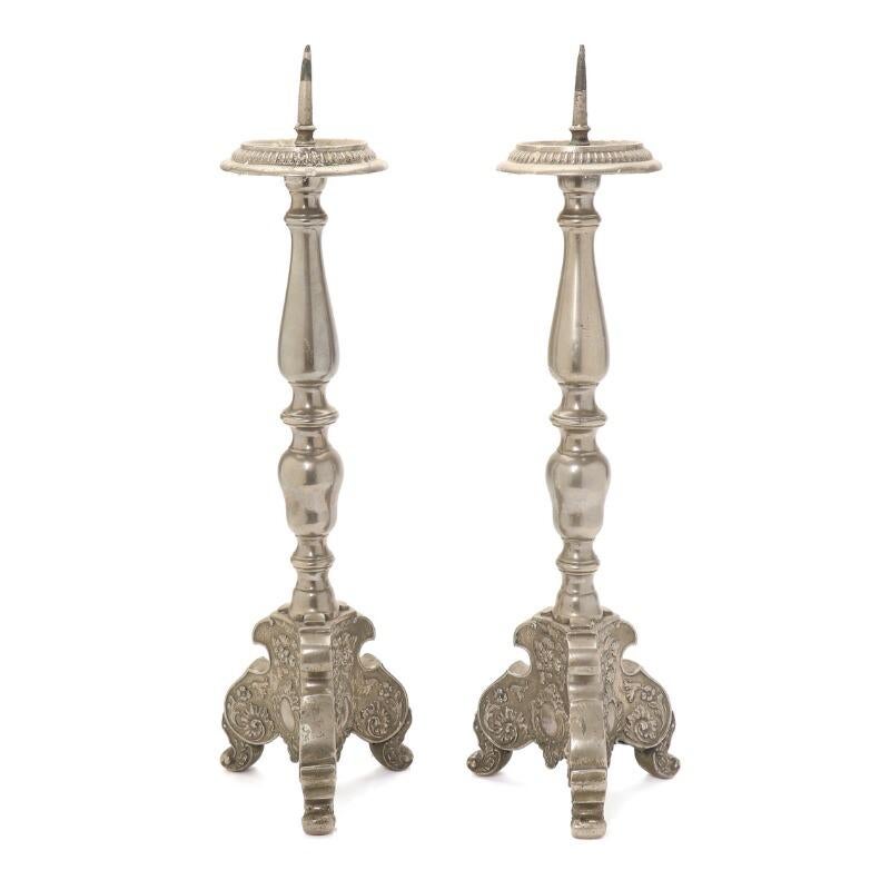 Pair of Baroque Style 19th Century Pewter Altar Candlesticks In Good Condition In Virum, DK