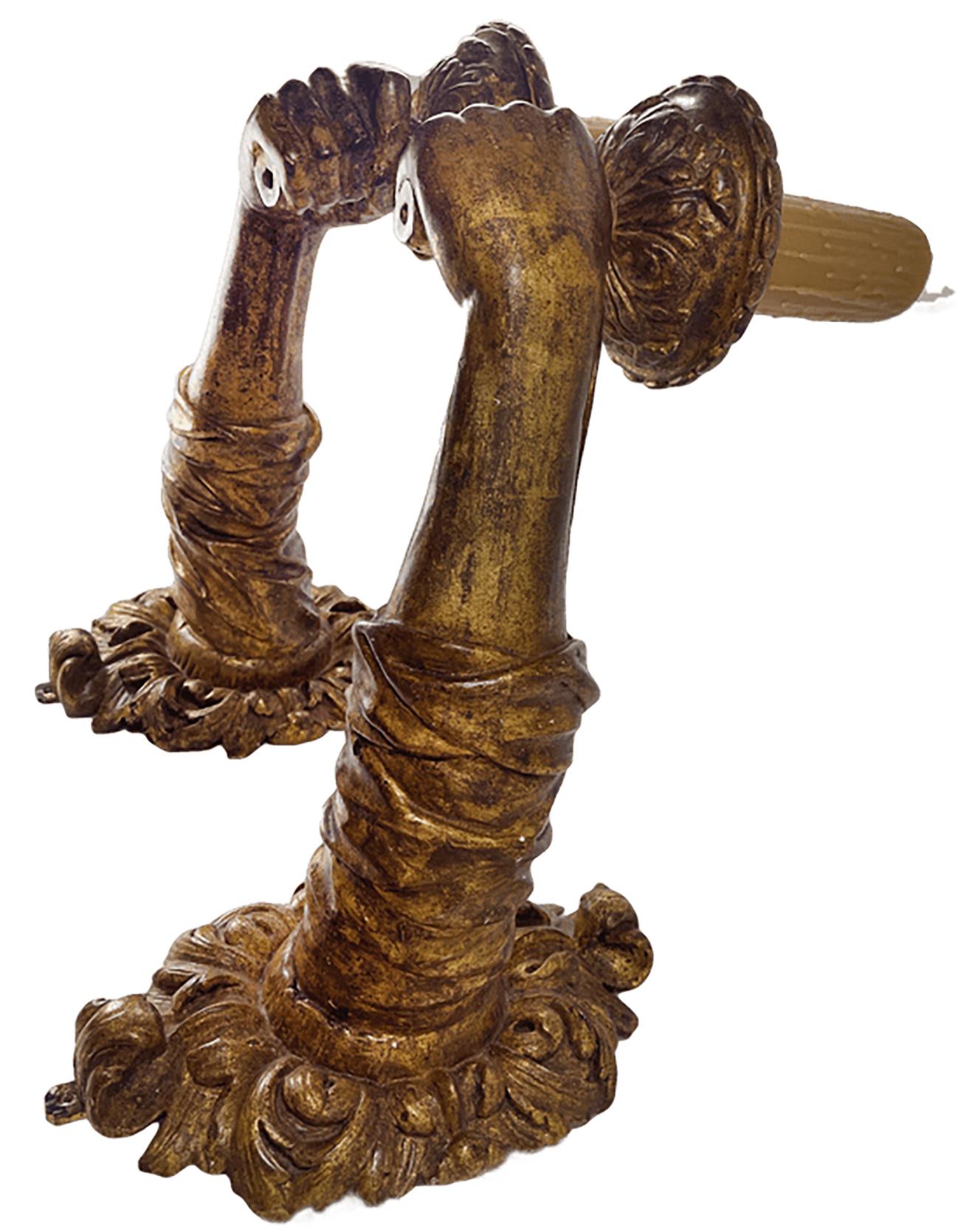 18th Century and Earlier Pair of Baroque Wood Gilt 17th Century Italian Hand Carved Arm Sconces For Sale