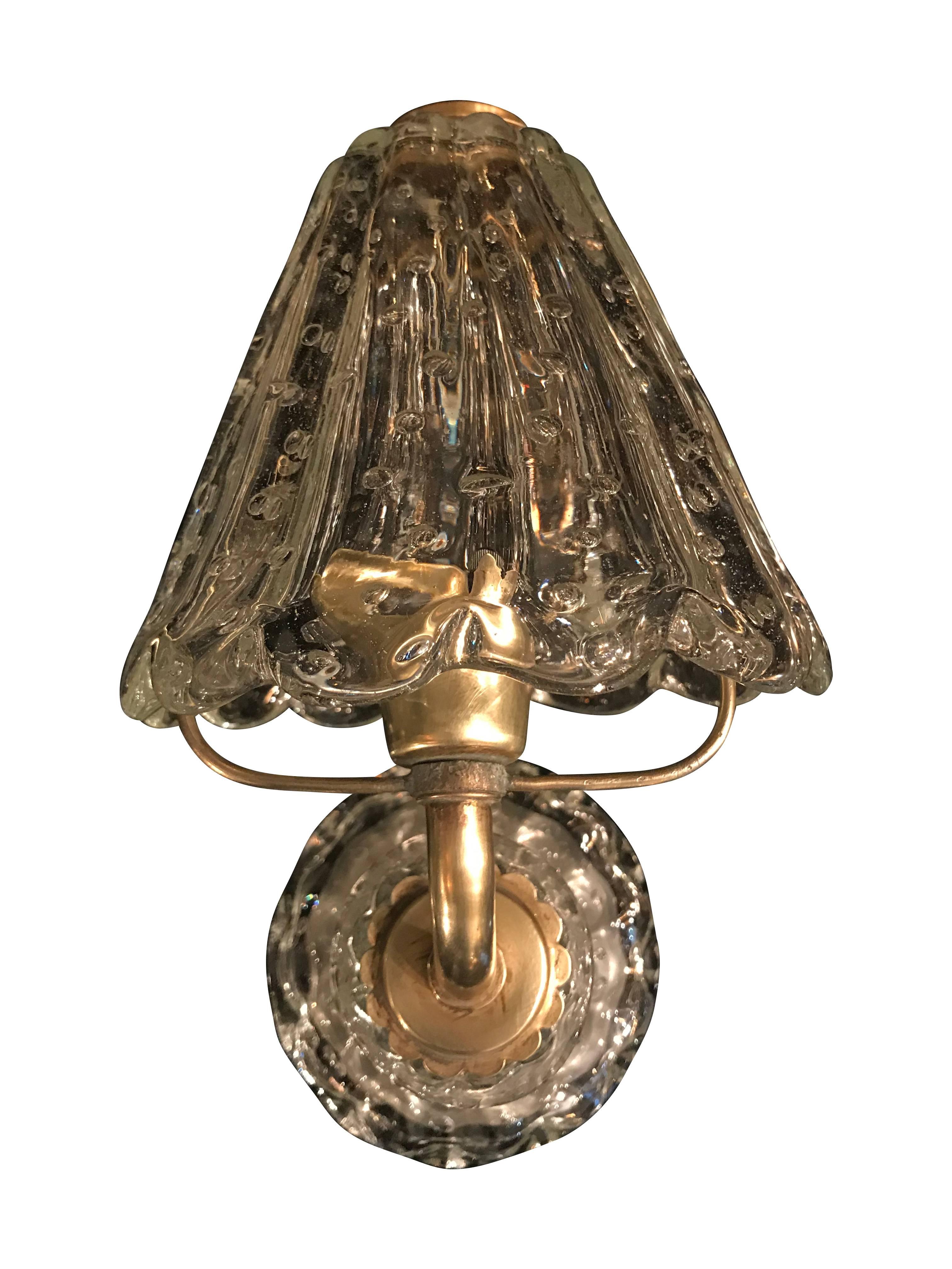 Brass Pair of Barovier and Tosa Wall Sconces