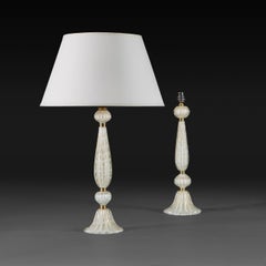 A Pair of Barovier and Toso Gold Murano Glass Lamps
