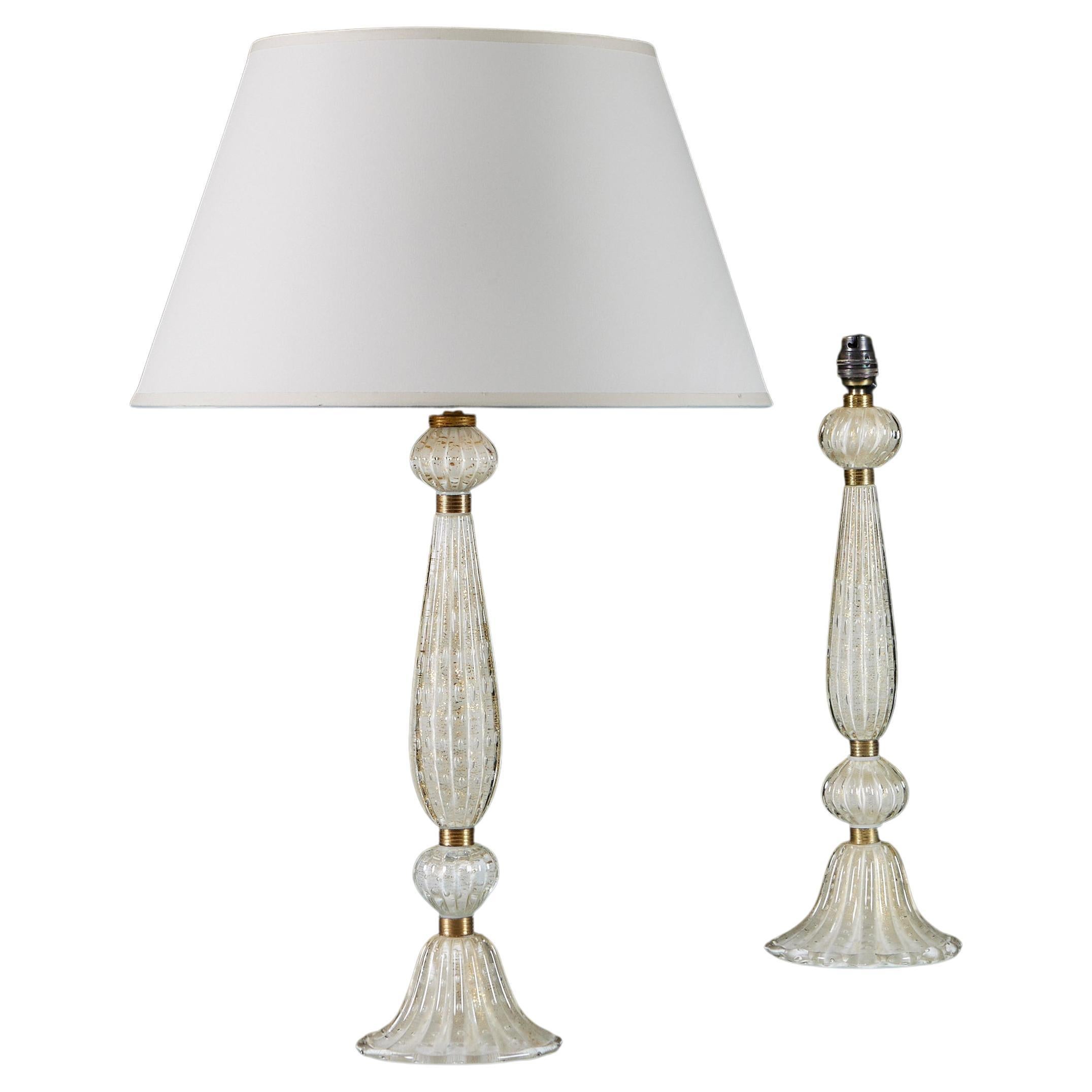 A Pair of Barovier and Toso Gold Murano Glass Lamps 