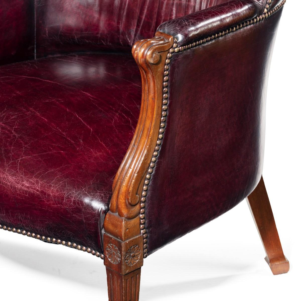 Pair of Barrel-Backed Mahogany Wing Armchairs In Good Condition In Lymington, Hampshire