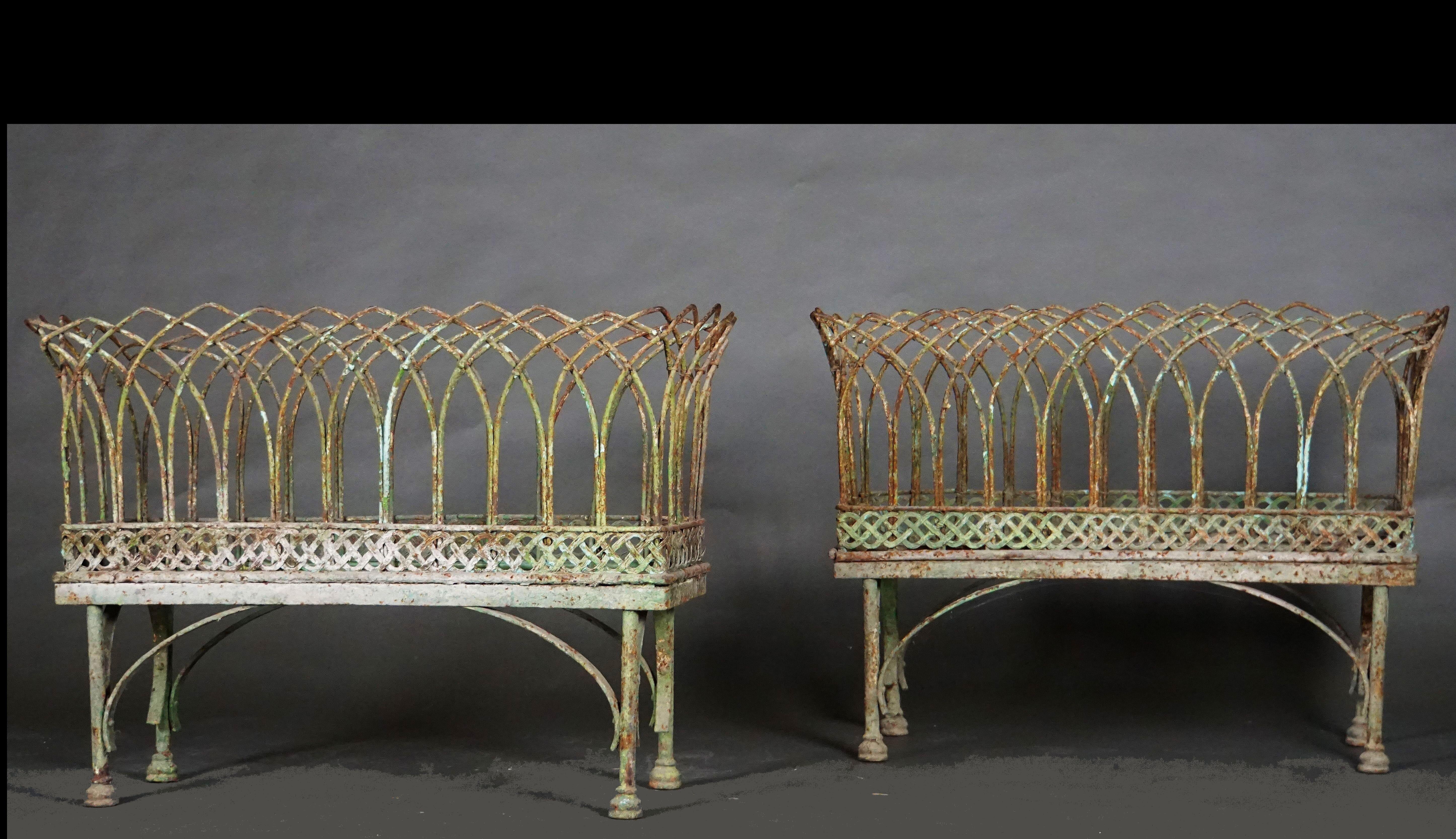 French Pair of Basket-Style Iron Jardinières For Sale