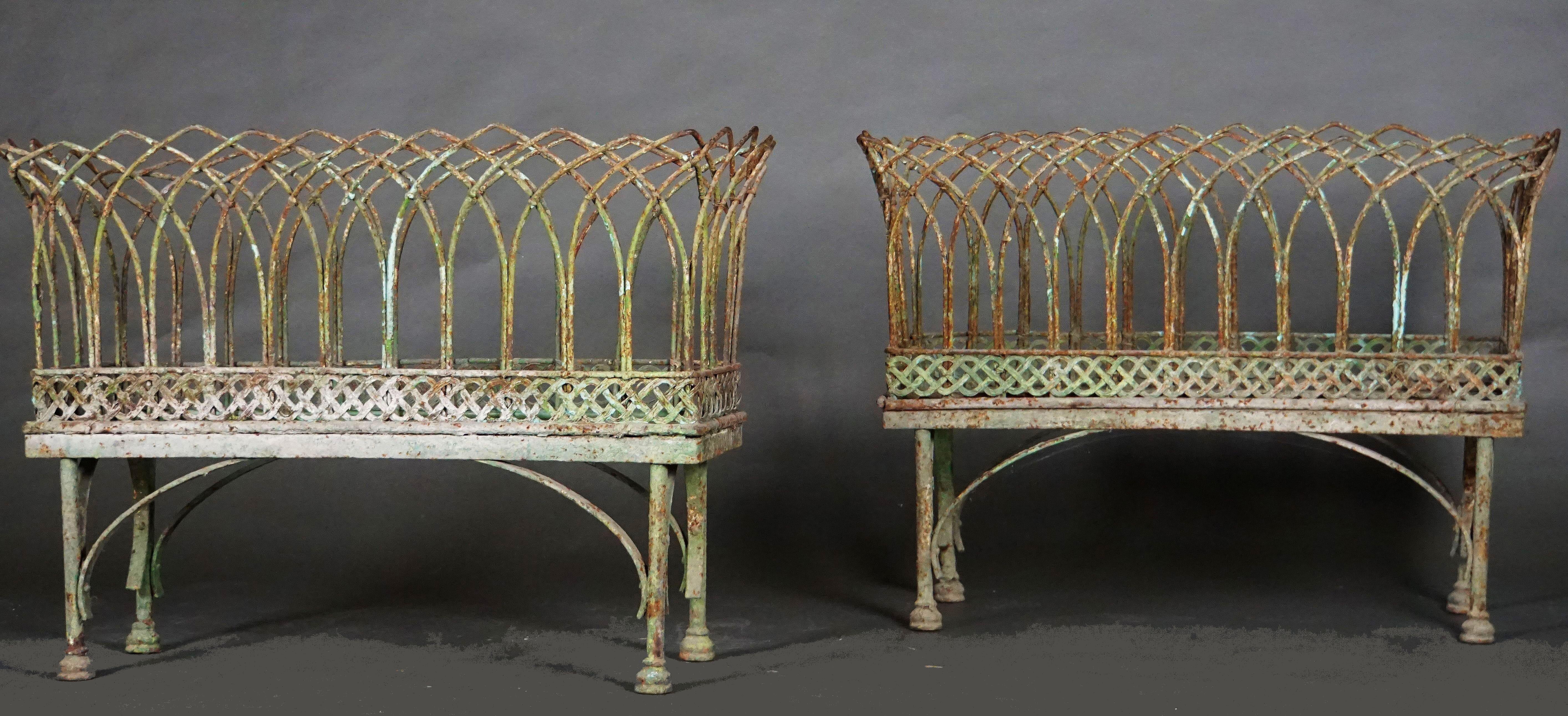 Painted Pair of Basket-Style Iron Jardinières For Sale