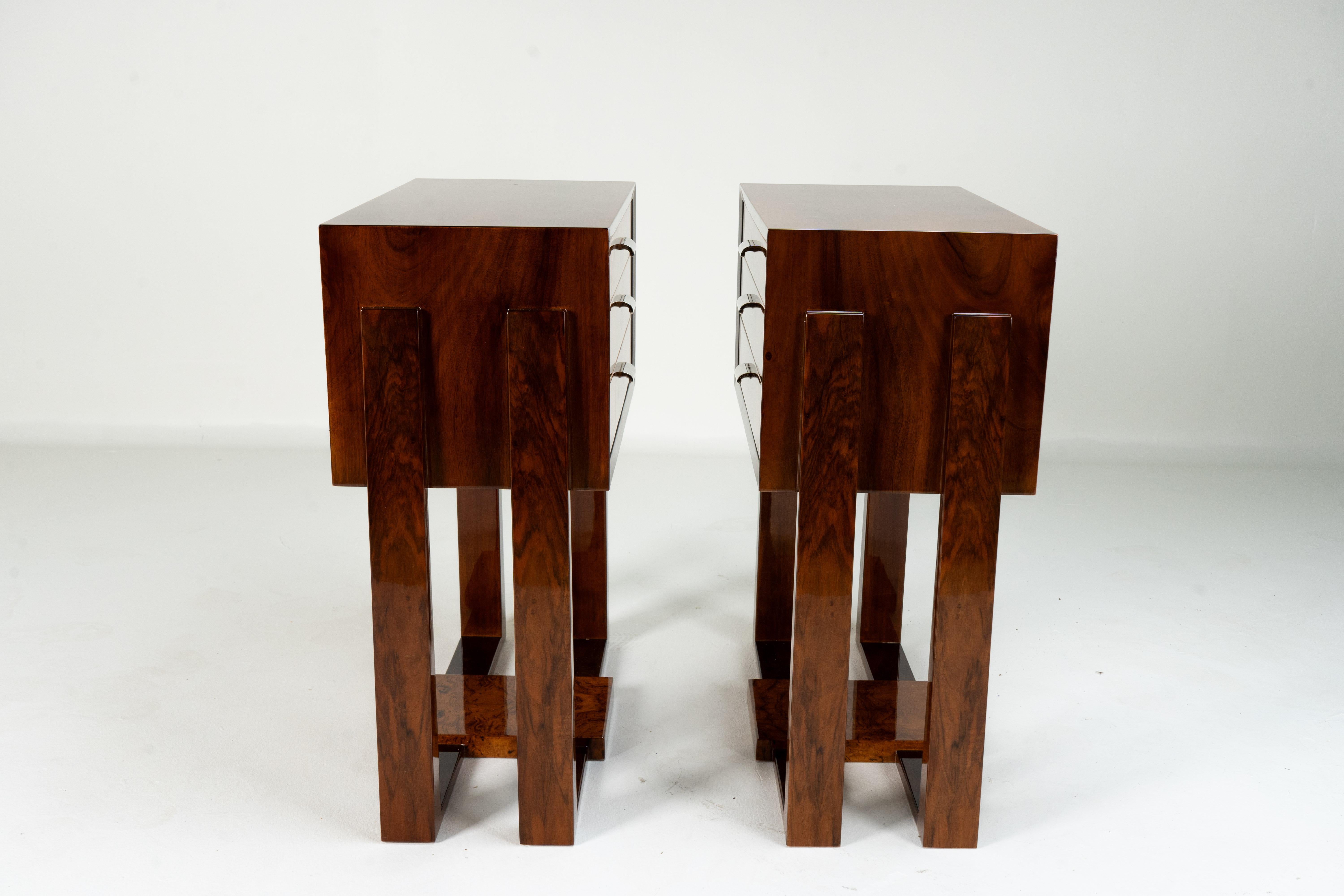 Birch A Pair of Bauhaus-Inspired Bed Side Chests With 3 drawers For Sale