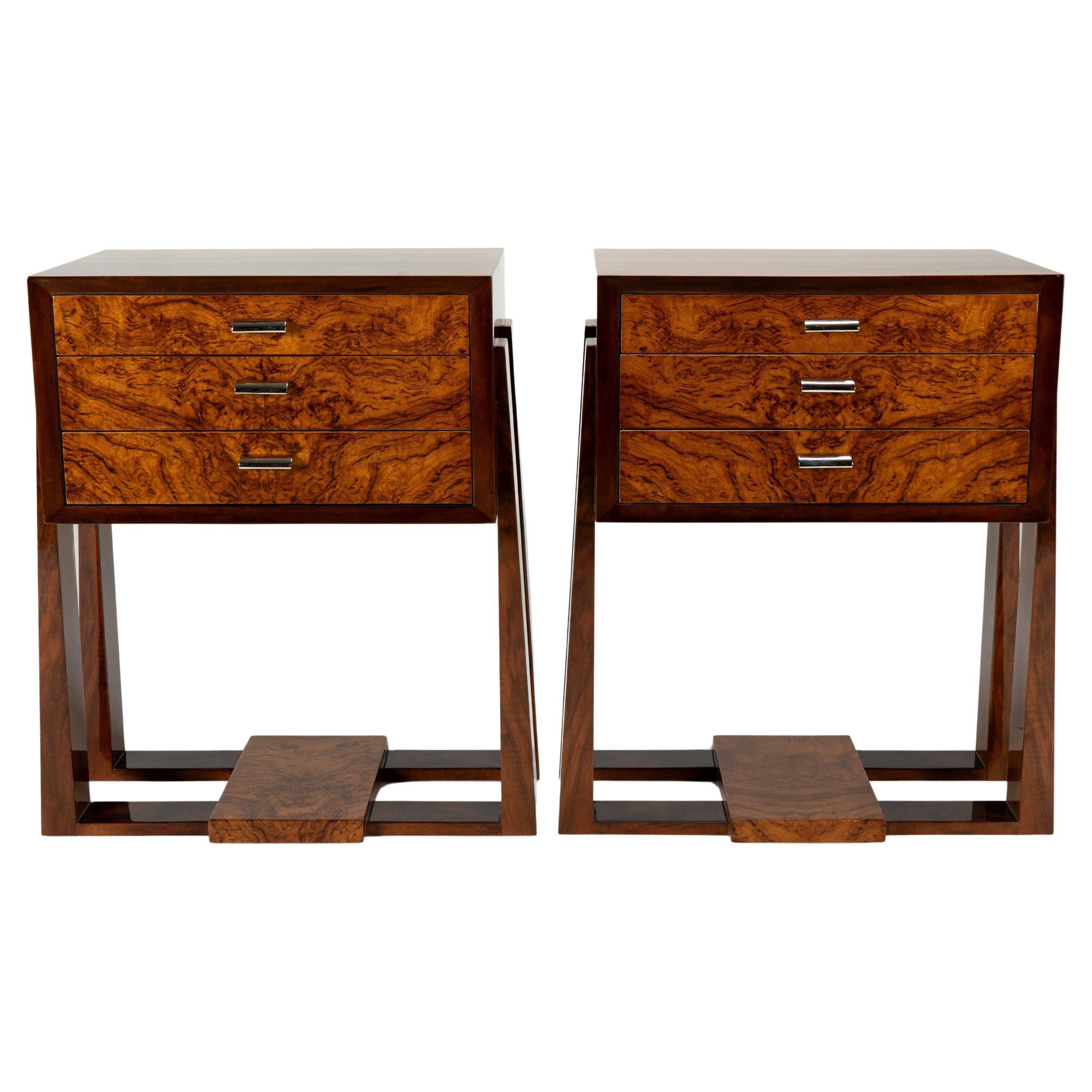 A Pair of Bauhaus-Inspired Bed Side Chests With 3 drawers For Sale
