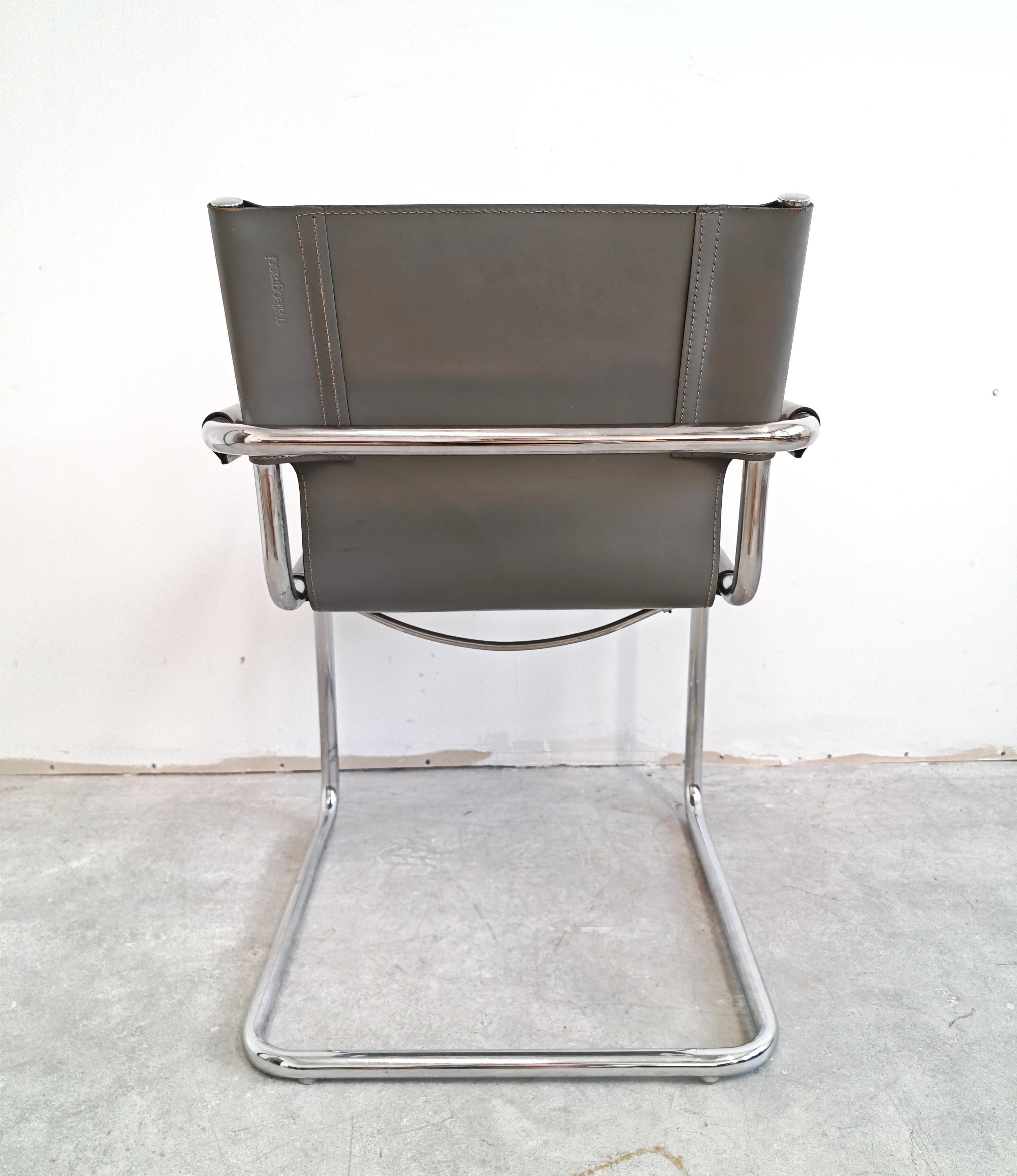 A pair of Bauhaus Leather Visitor chairs by Mart Stam, produced by Matteo Grassi For Sale 6