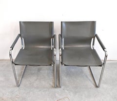 A pair of Bauhaus Leather Visitor chairs by Mart Stam, produced by Matteo Grassi