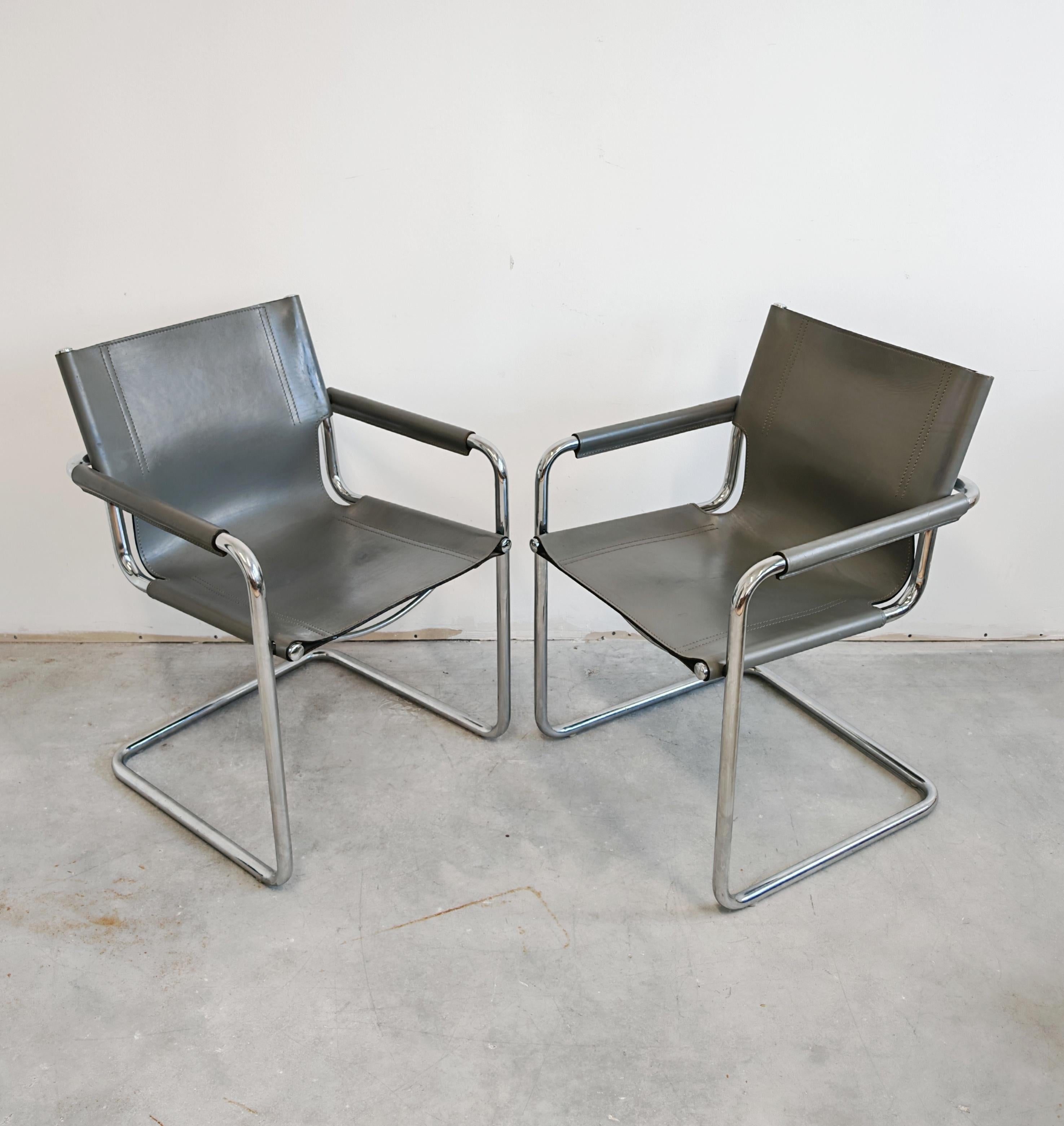 Italian A pair of Bauhaus Leather Visitor chairs by Mart Stam, produced by Matteo Grassi For Sale