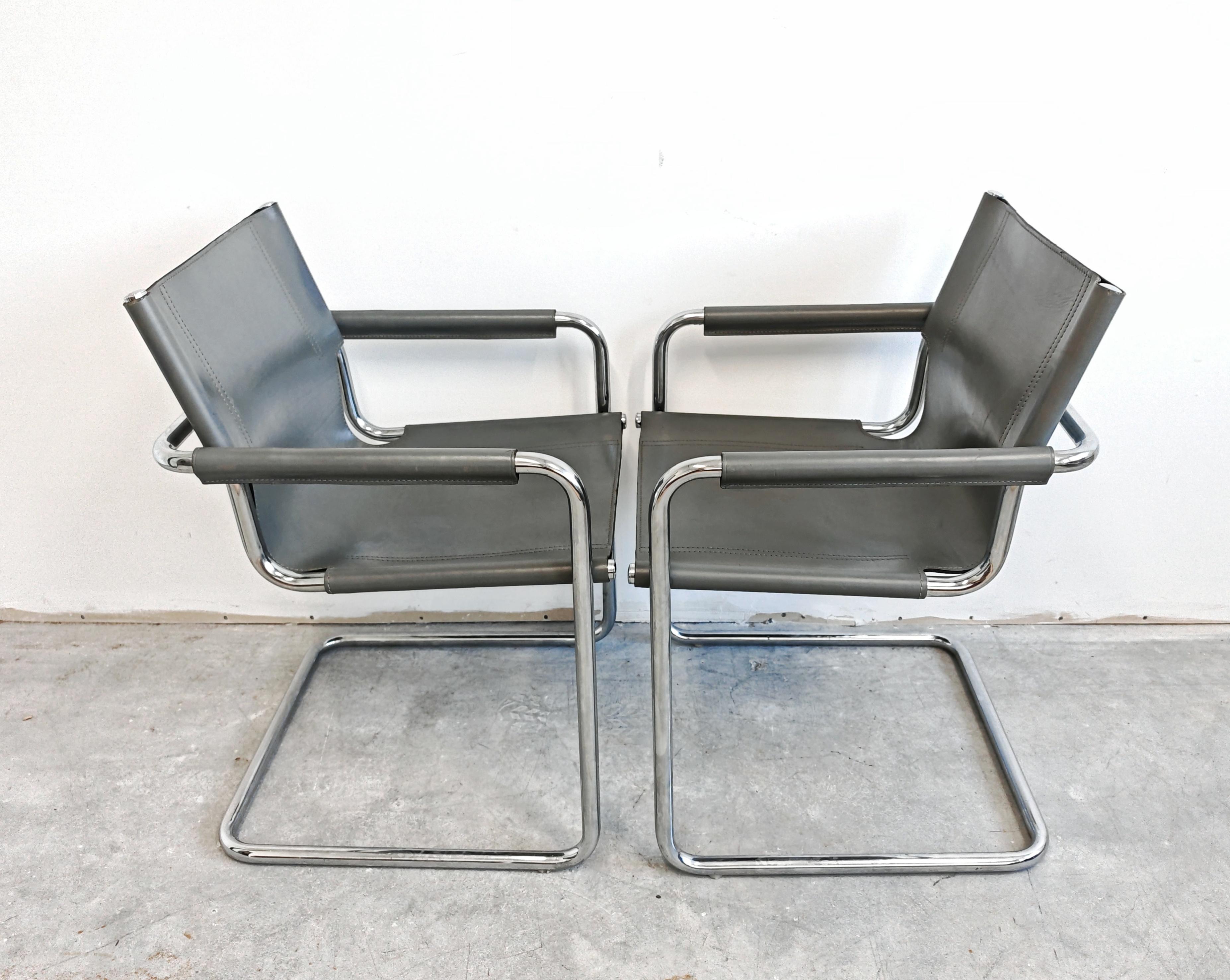 Late 20th Century A pair of Bauhaus Leather Visitor chairs by Mart Stam, produced by Matteo Grassi For Sale