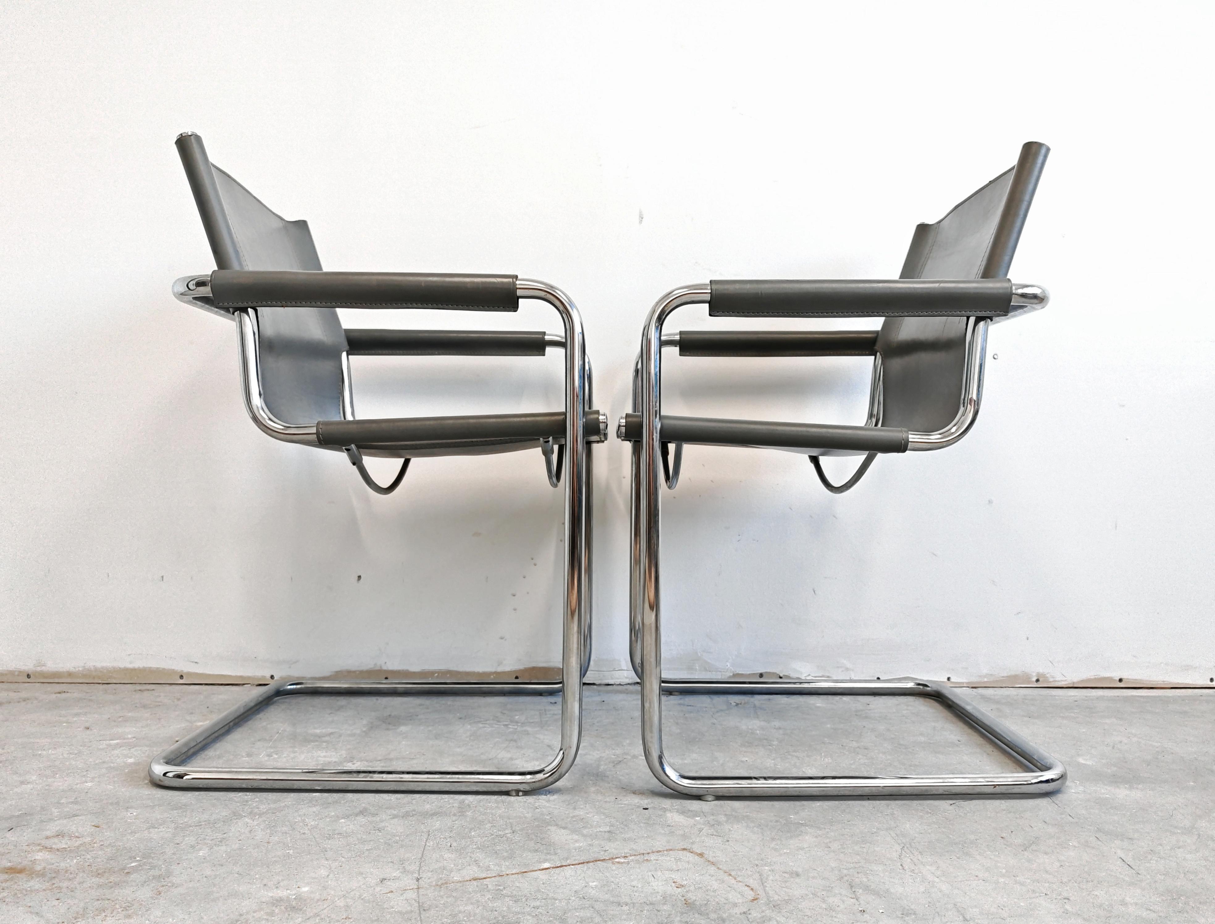 Steel A pair of Bauhaus Leather Visitor chairs by Mart Stam, produced by Matteo Grassi For Sale