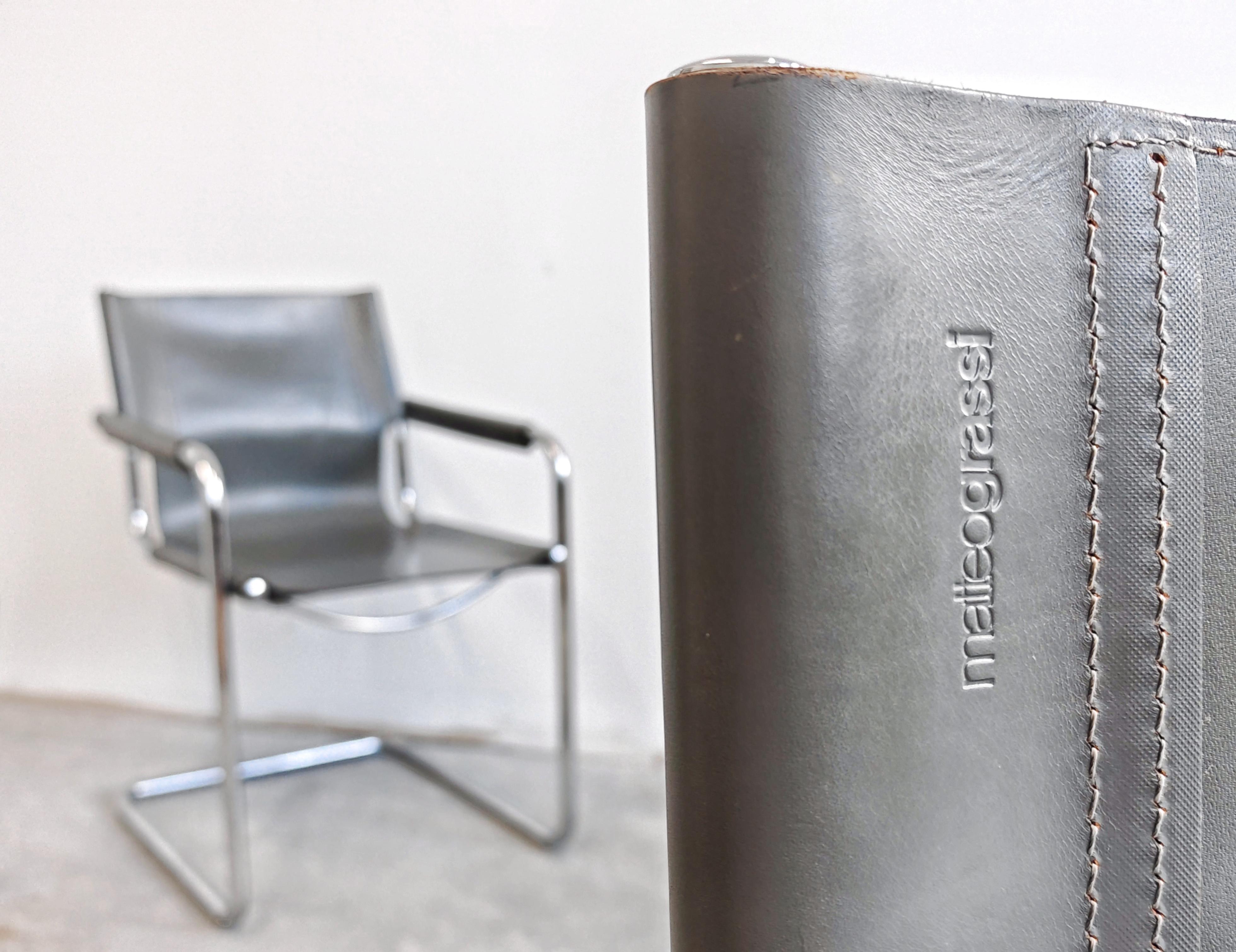 A pair of Bauhaus Leather Visitor chairs by Mart Stam, produced by Matteo Grassi For Sale 1