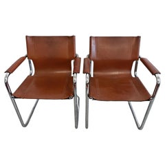 A pair of Bauhaus Leather Visitor chairs by Mart Stam, produced by Matteo Grassi