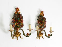 A pair of beautiful 60s hand-painted and gilded metal wall lamps by Hans Möller