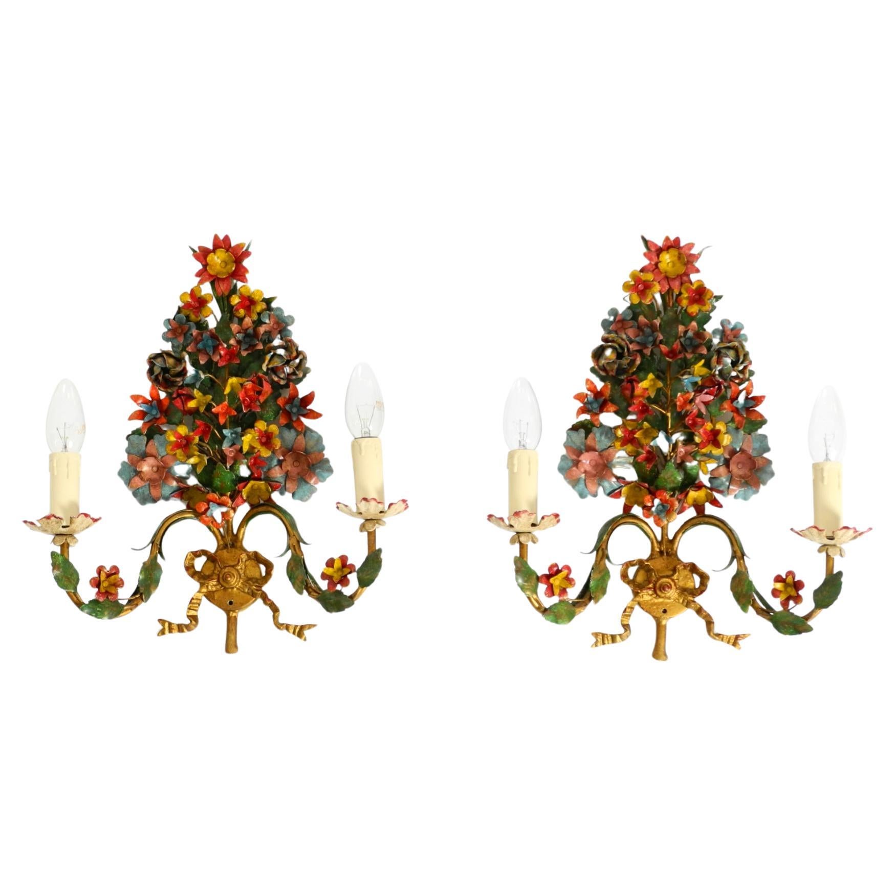 A pair of beautiful 60s hand-painted and gilded metal wall lamps by Hans Möller For Sale