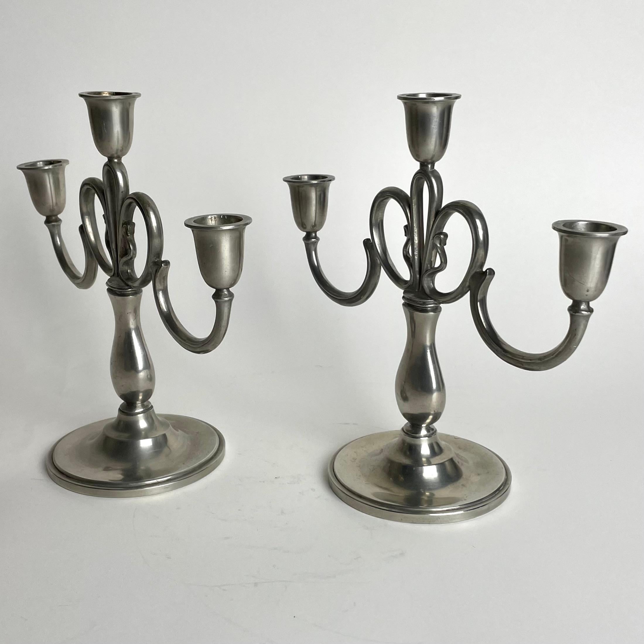 Mid-20th Century A pair of beautiful Candelabras i pewter from GAB. Swedish Grace from 1935
