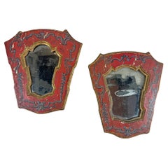 A Pair Of Beautiful Hand Painted Italian Red Baroque Wall Mirrors