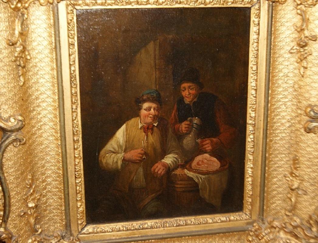 Baroque Pair of Beautiful Paintings Depicting Interior Scenes with Characters from Th For Sale