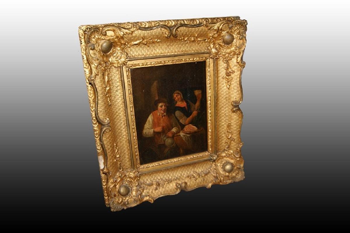 Pair of Beautiful Paintings Depicting Interior Scenes with Characters from Th In Excellent Condition For Sale In Barletta, IT